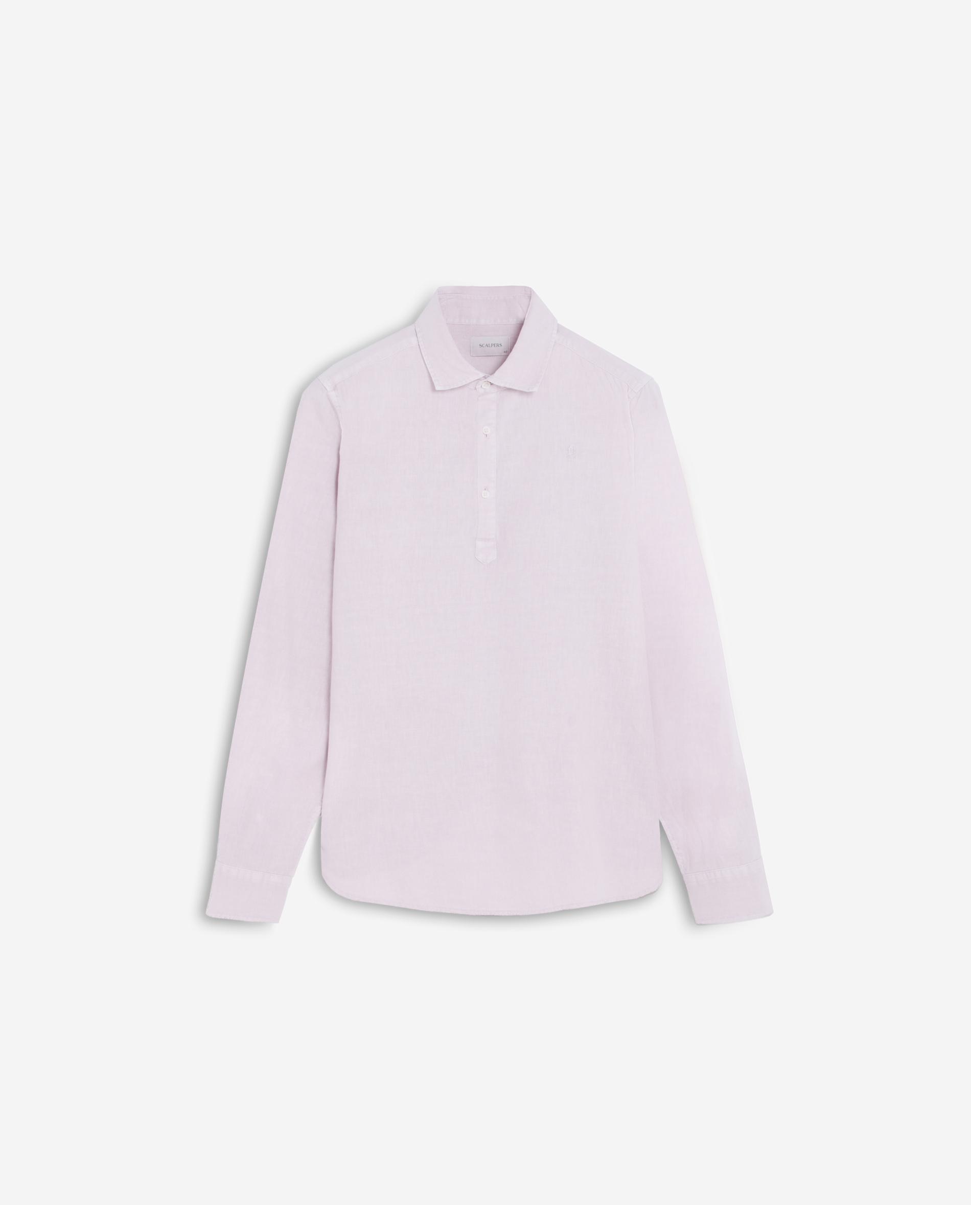 Camisa Regular Fit Estilo Polo de Manga Comprida Rosa-4