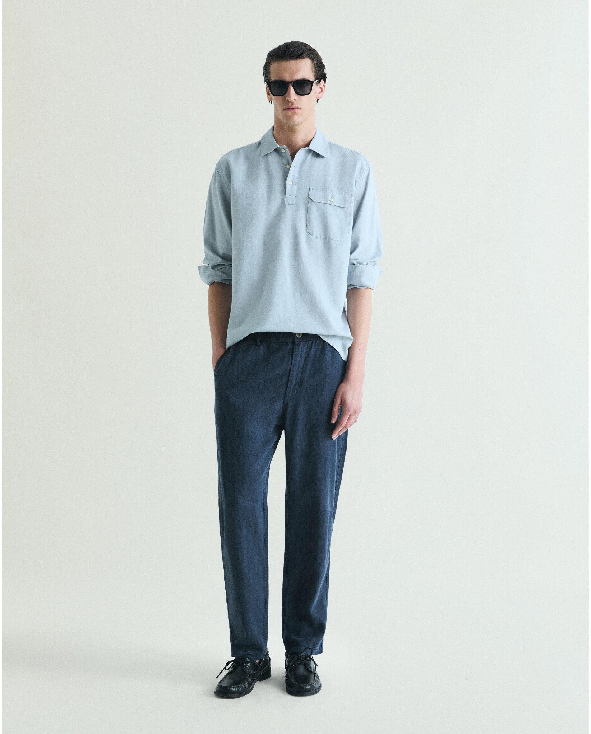 Camisa Regular Fit Tipo Polera com Bolso Azul-claro-4