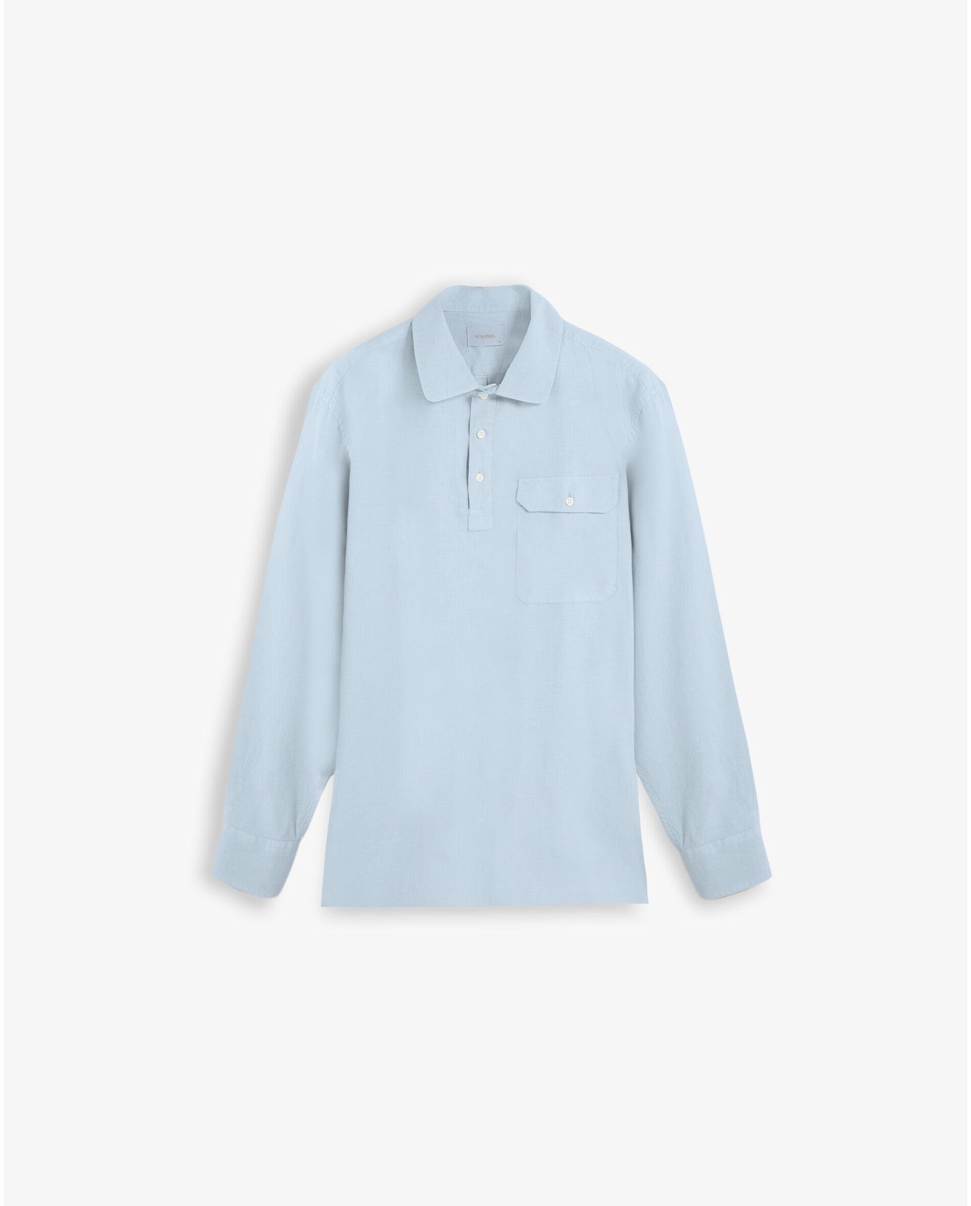 Camisa Regular Fit Tipo Polera com Bolso Azul-claro-5
