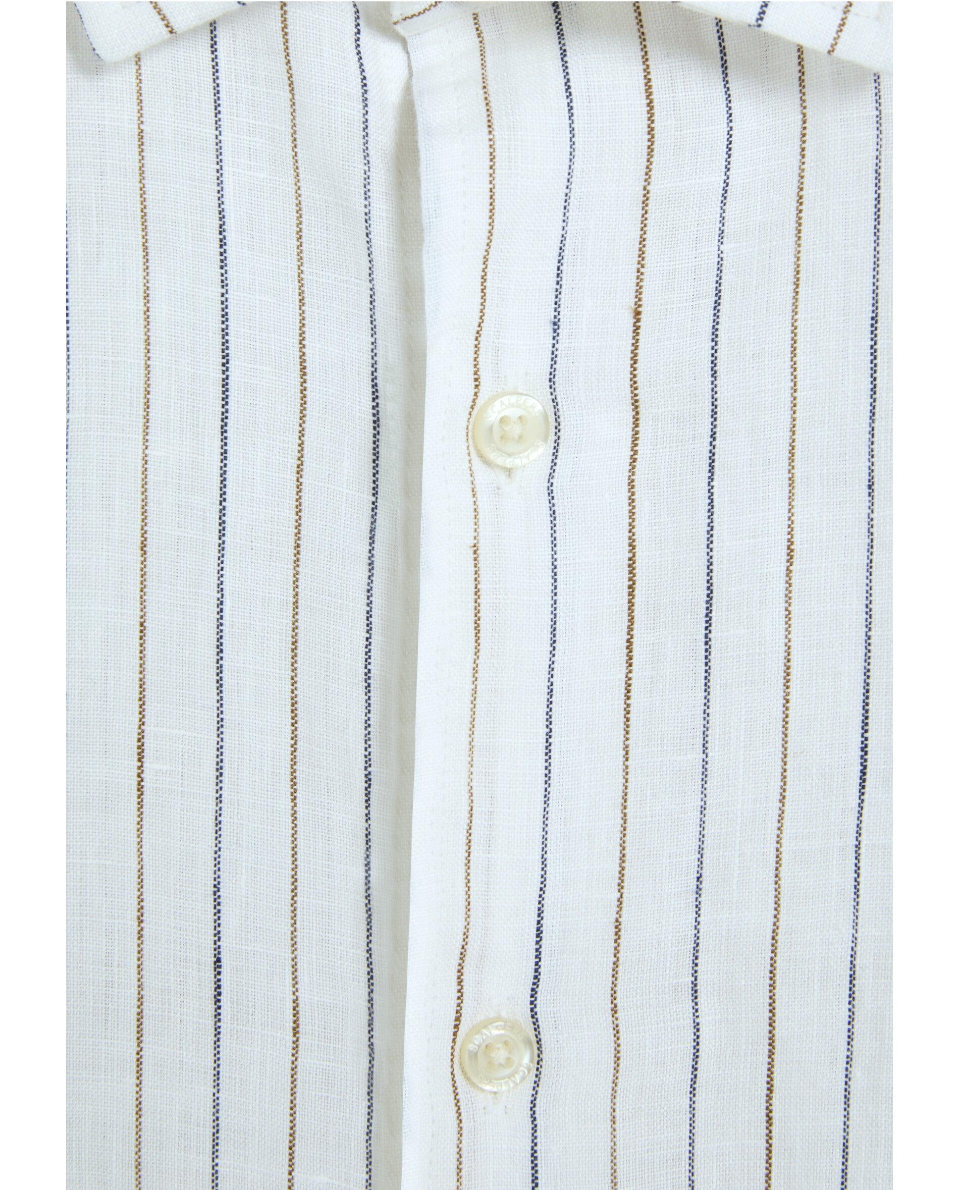 Camisa de Linho Slim Fit Às Riscas Branco-2
