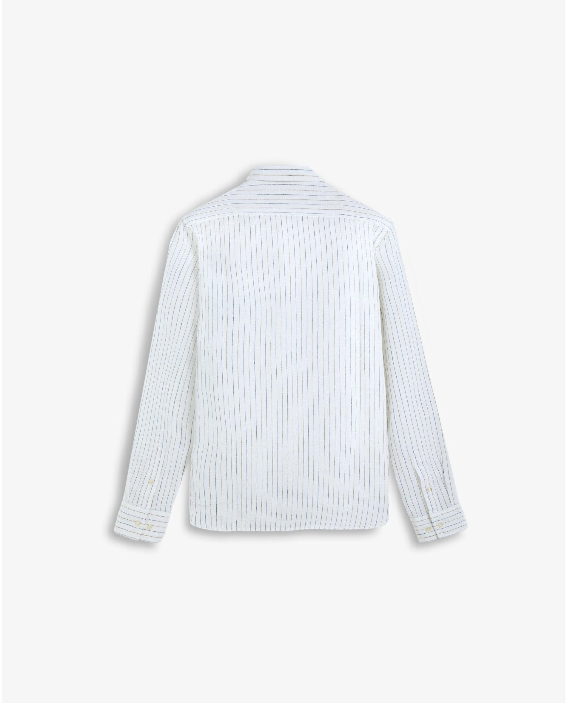 Camisa de Linho Slim Fit Às Riscas Branco-5