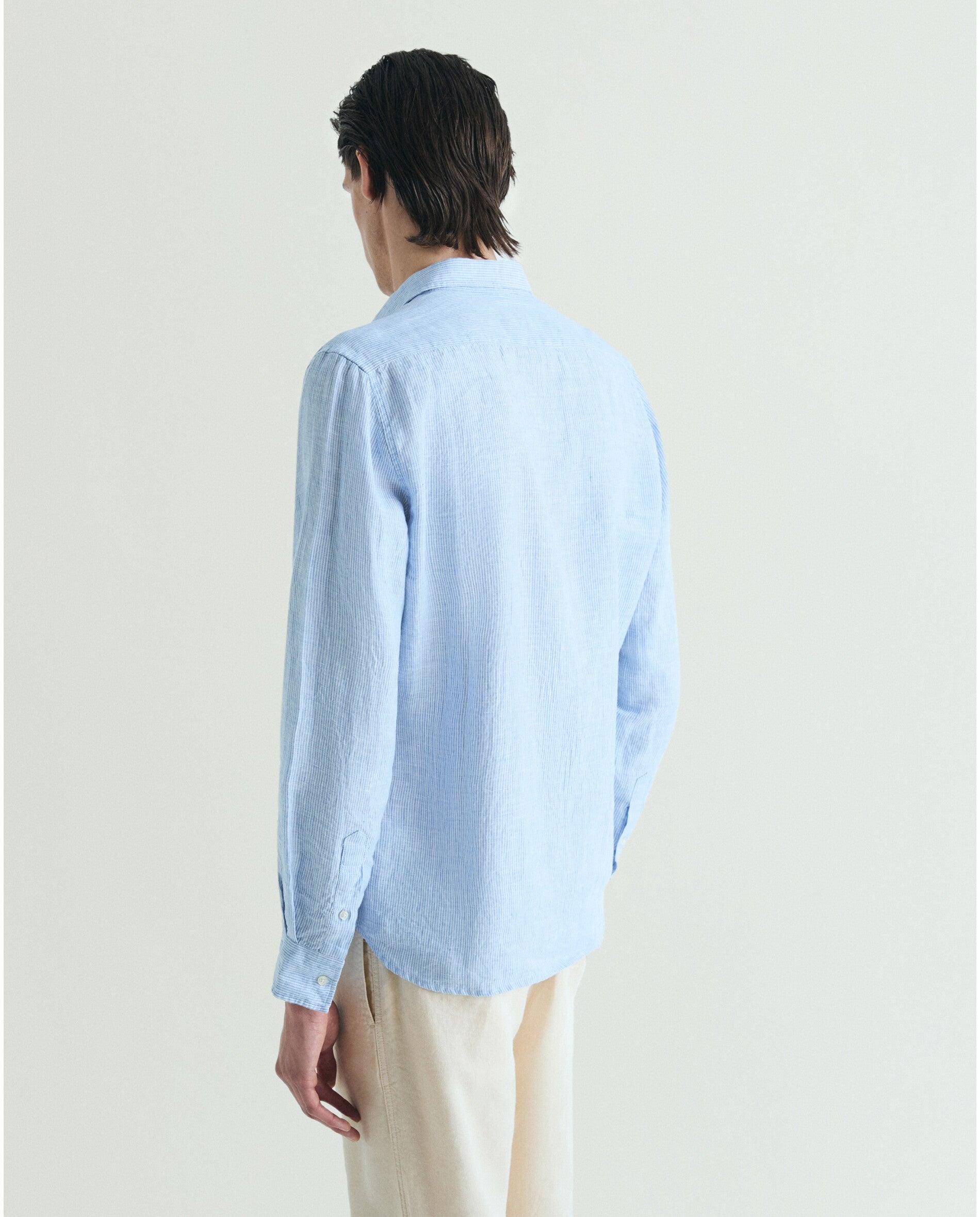 Camisa de Linho Slim Fit Às Riscas Azul-2