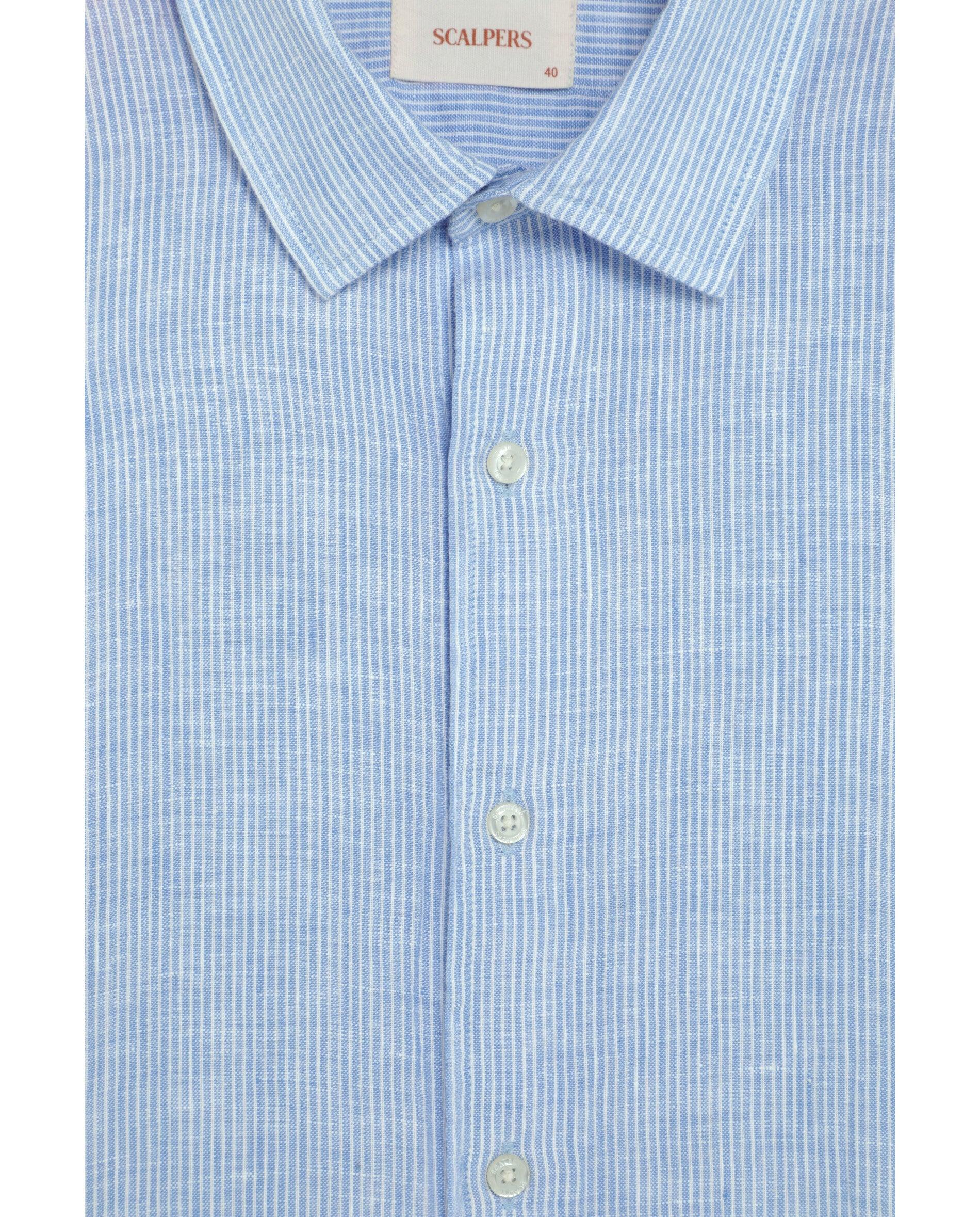 Camisa de Linho Slim Fit Às Riscas Azul-3