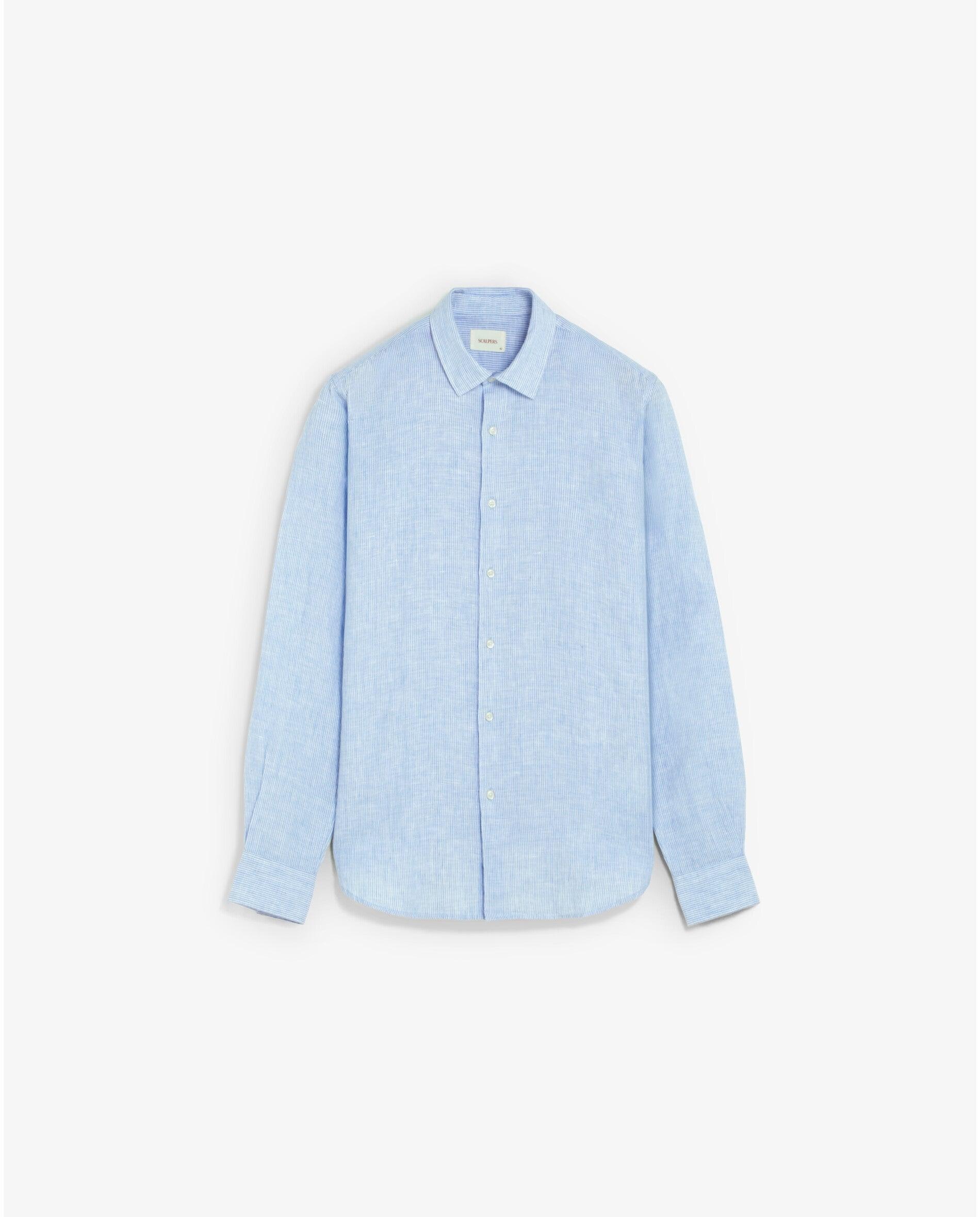 Camisa de Linho Slim Fit Às Riscas Azul-4