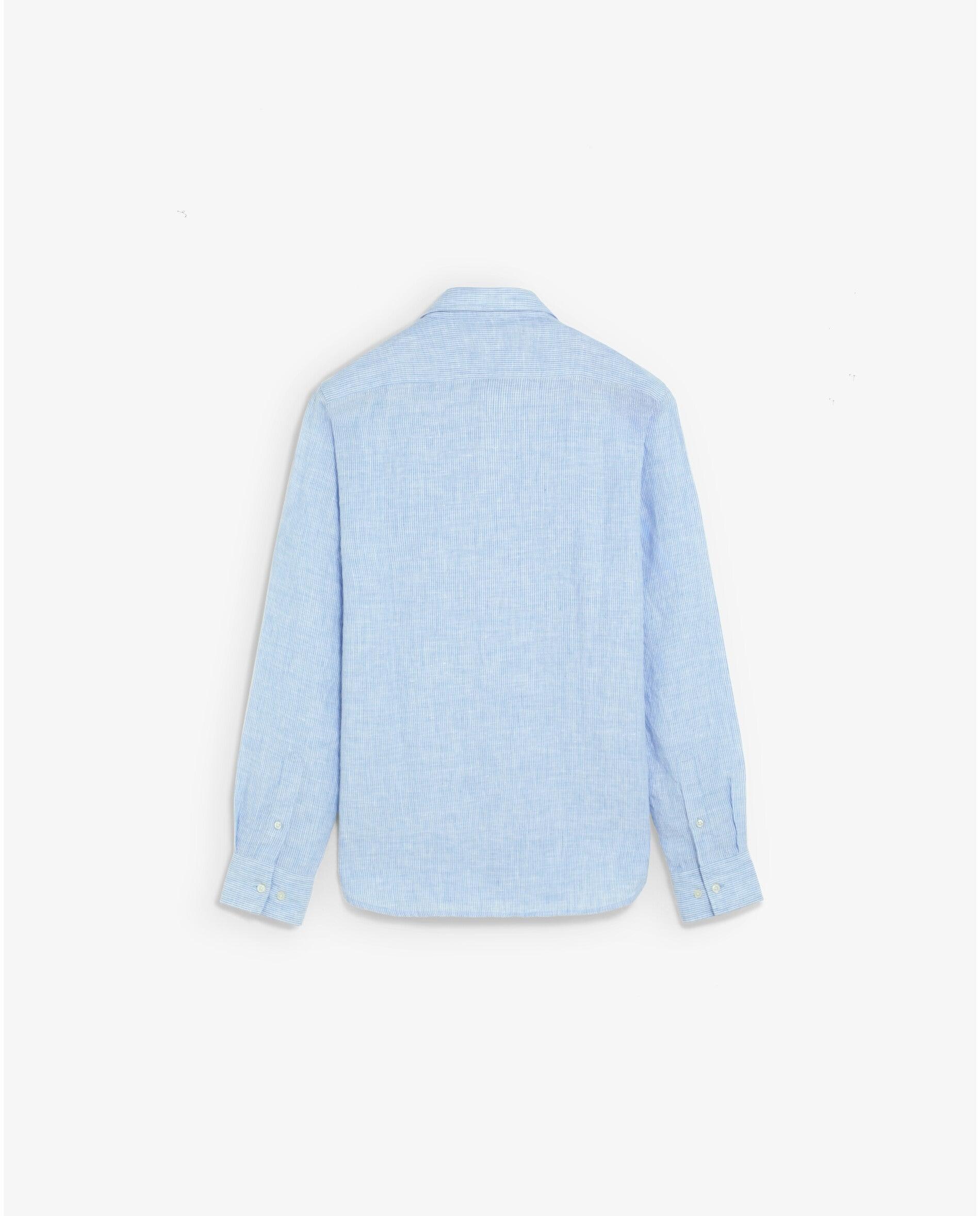 Camisa de Linho Slim Fit Às Riscas Azul-5