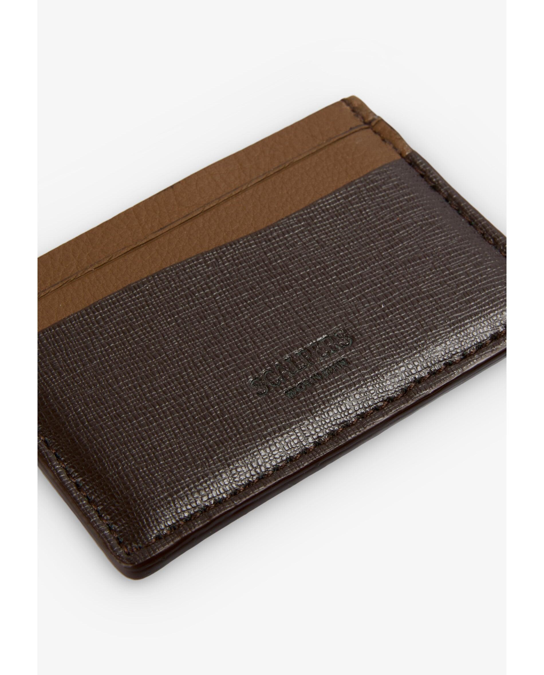Porta-cartões em Pele com Bolso Superior Castanho-5