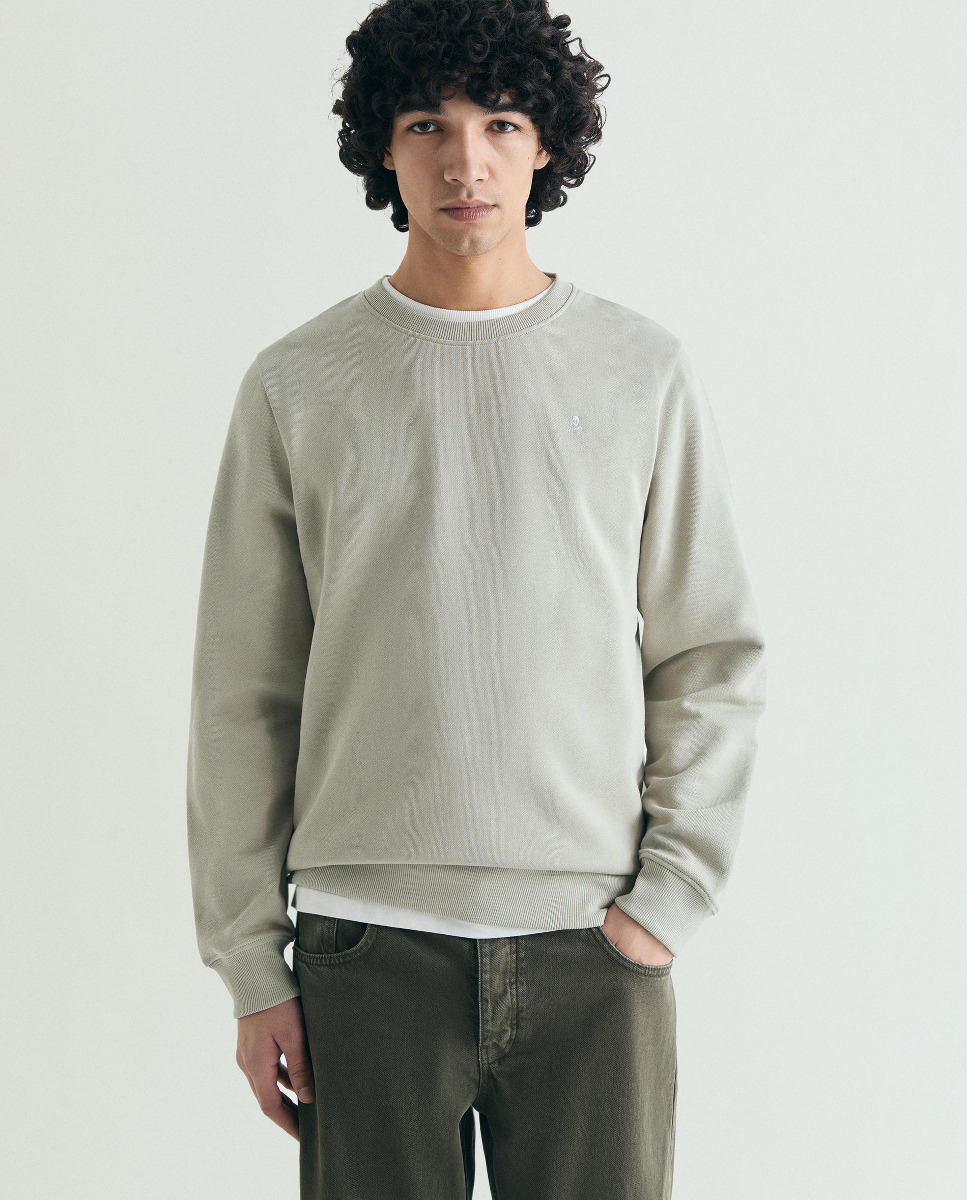 Sweatshirt com Gola Redonda e Logo Bordado Verde-antiquário-1