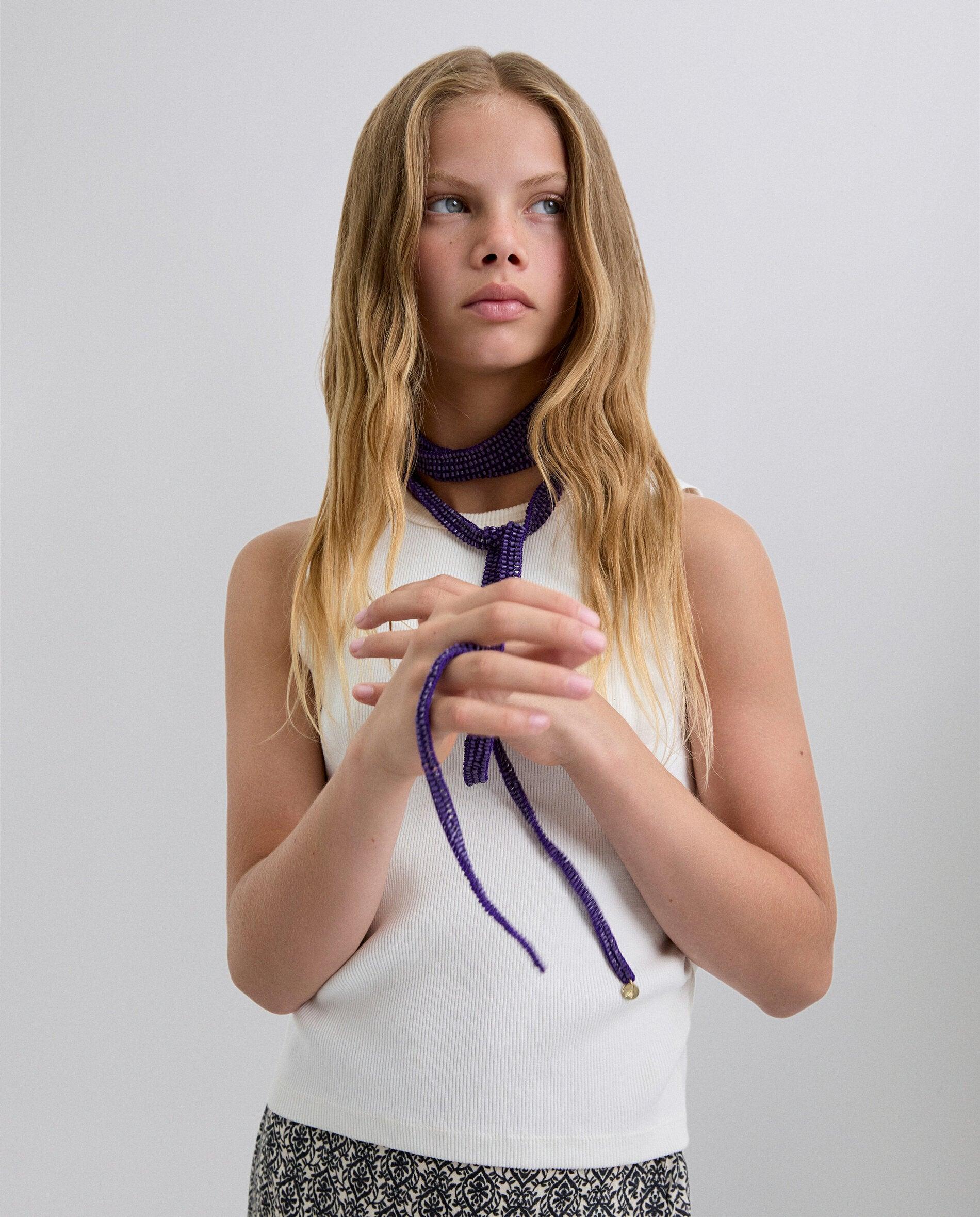 Colar Infantil de Contas de Cristal Ajustável Roxo-3