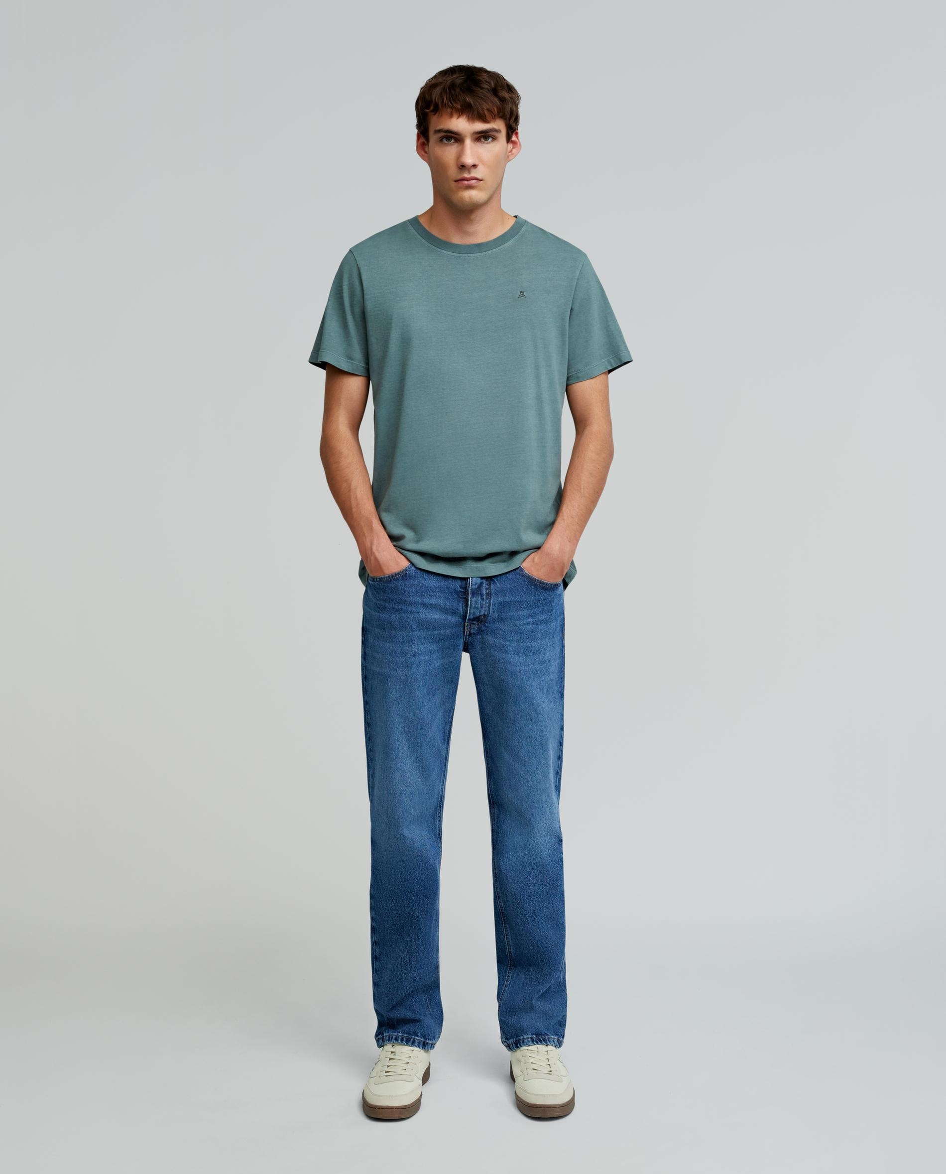 T-shirt Regular Fit com Gola Redonda Verde-azulado-2