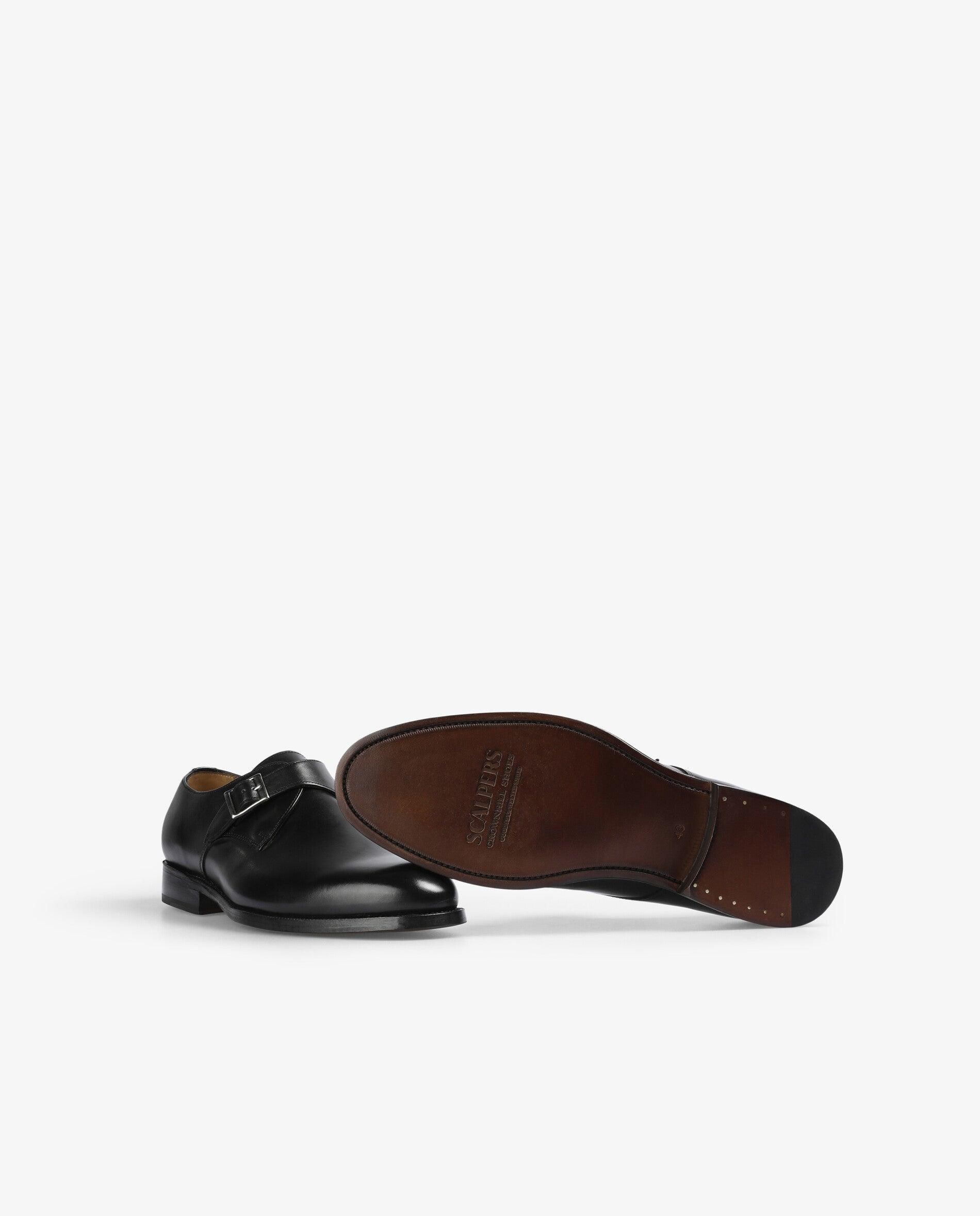 Bluchers de Pele com Fivela Ajustável Preto-4