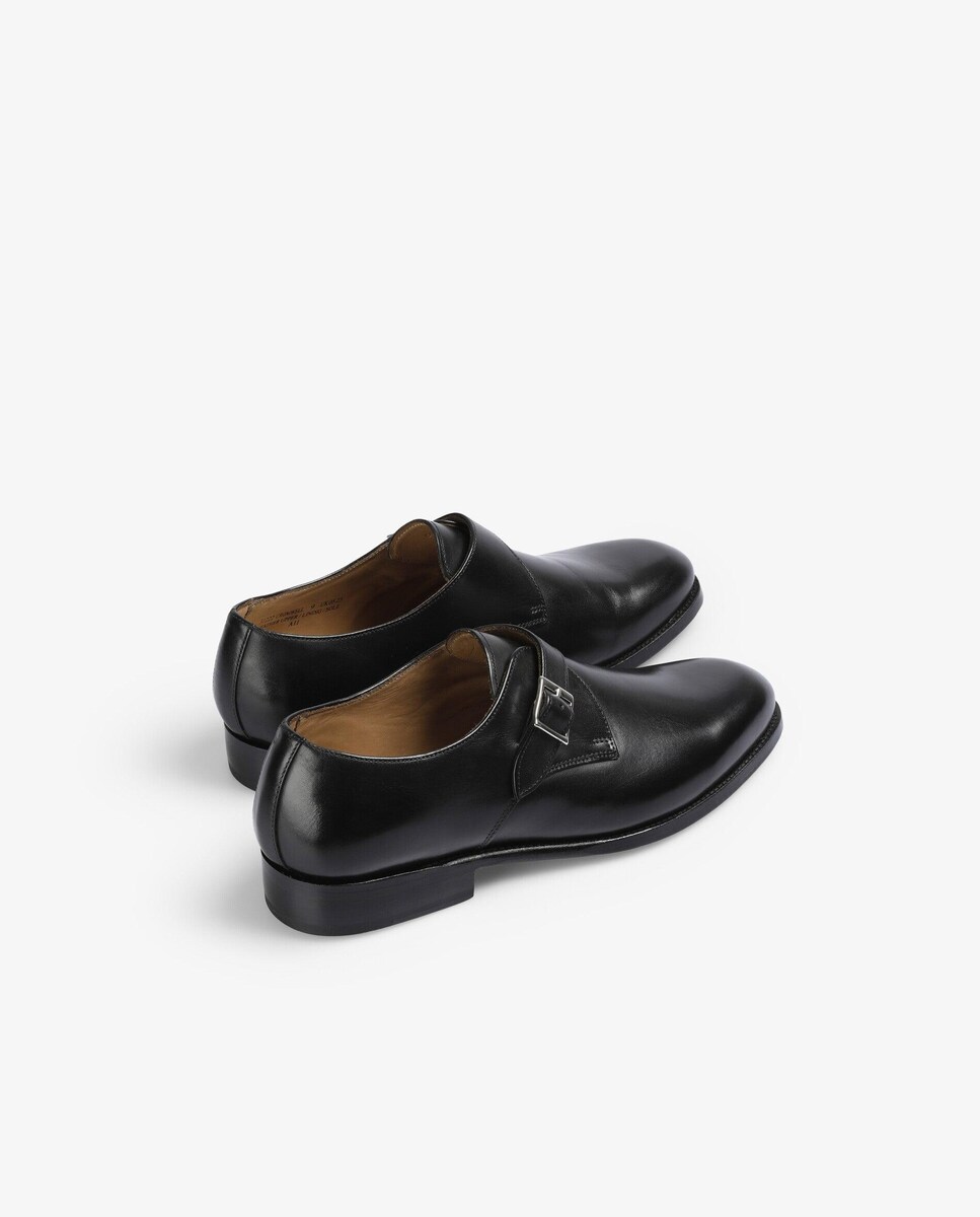 Bluchers de Pele com Fivela Ajustável Preto-3