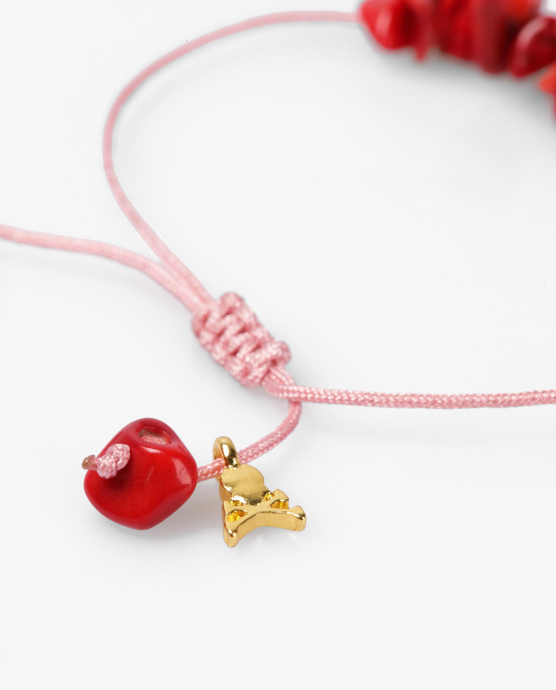 Pulseira de Pedras Naturais com Cordão Entrançado Vermelho-4