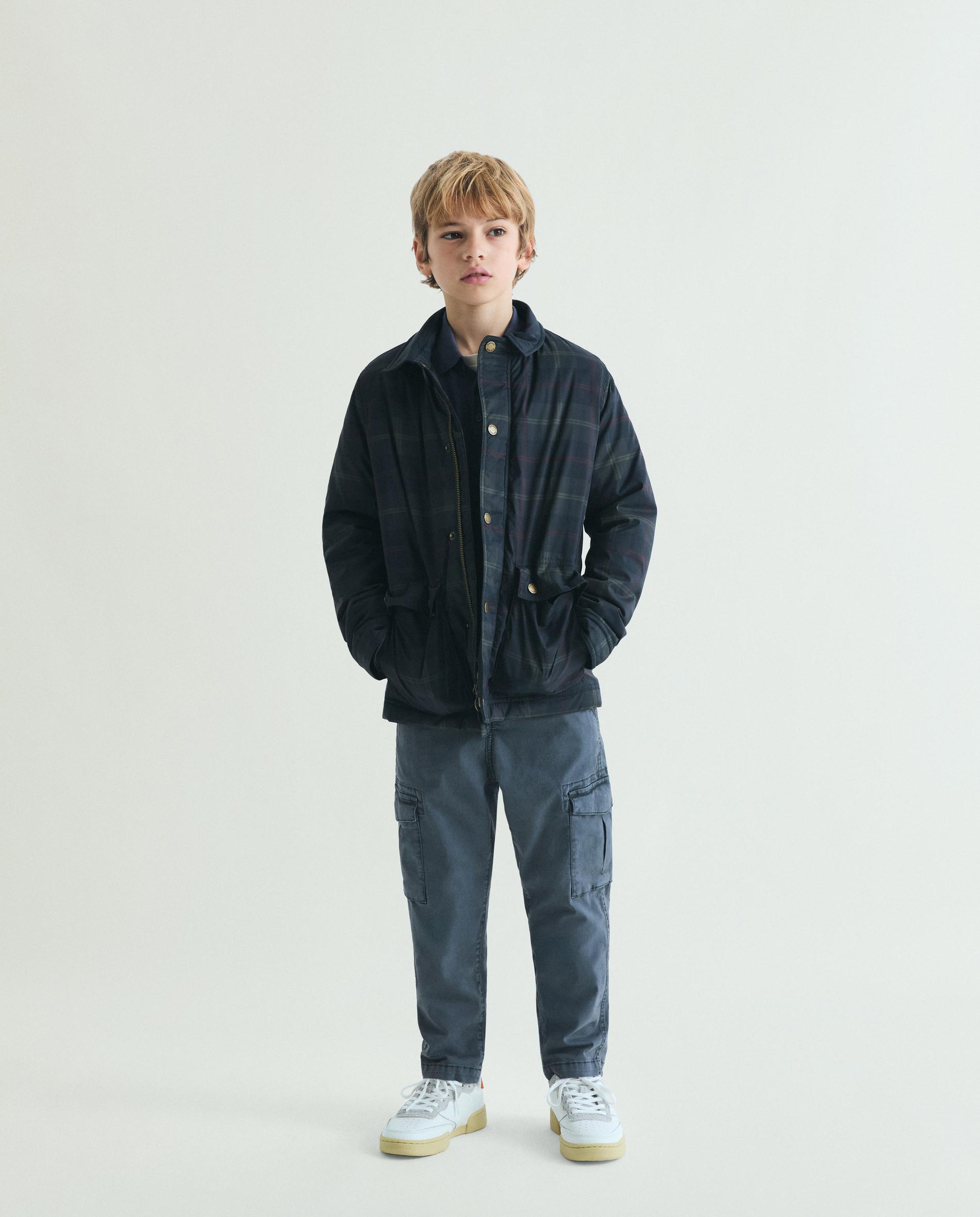 Parka Acolchoada com Estampado aos Quadrados Navy-2