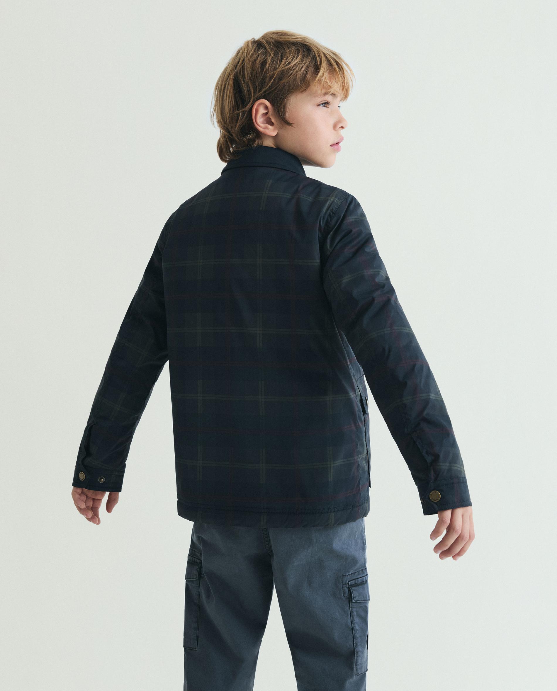 Parka Acolchoada com Estampado aos Quadrados Navy-3