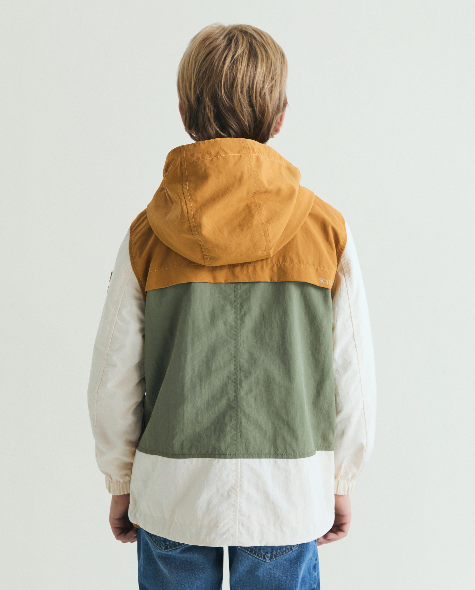 Parka Colour Block com Capuz Scalpers Bege-3