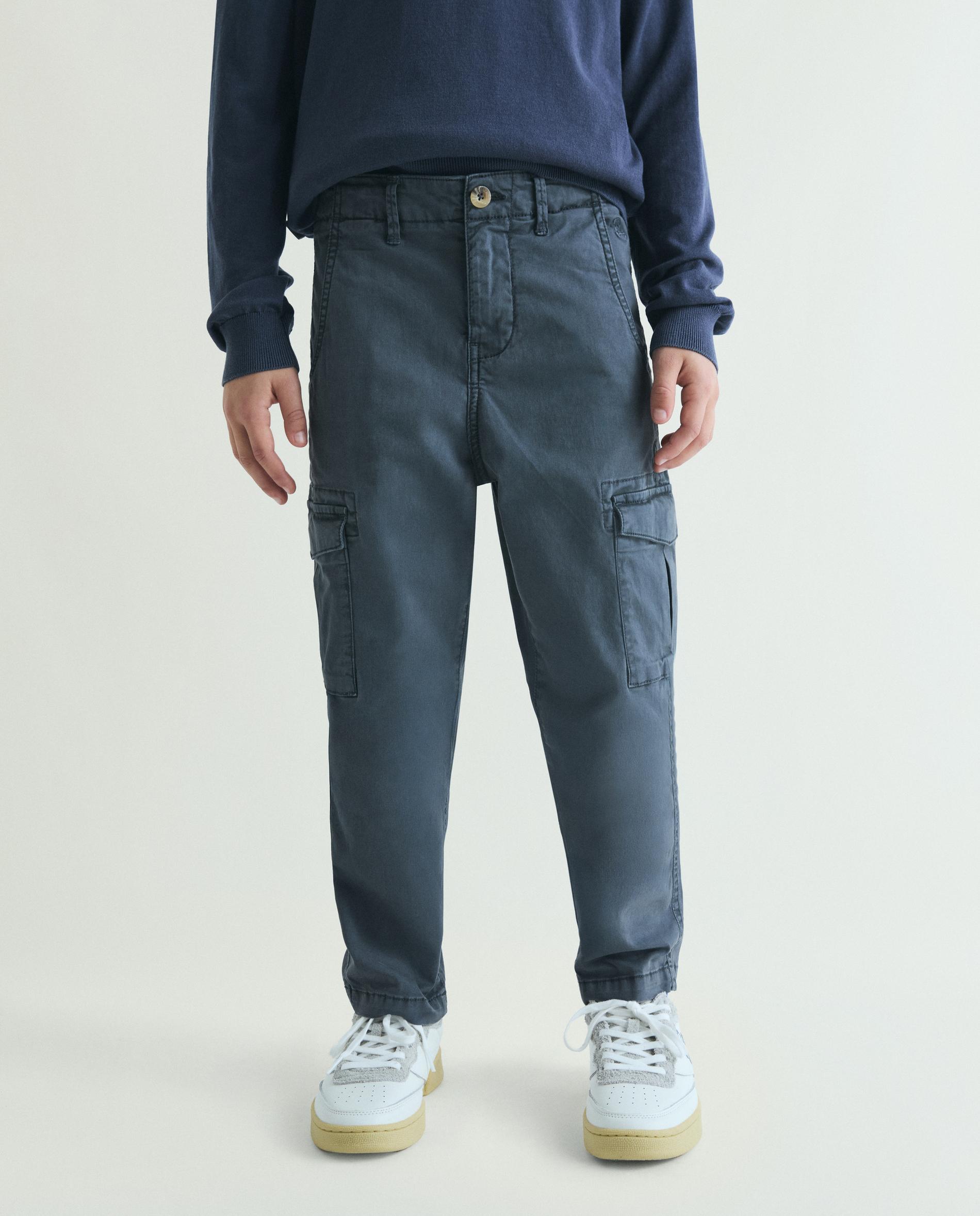 Calças Cargo Infantil Lisas com Fecho de Botão e Fecho Zip Navy-2