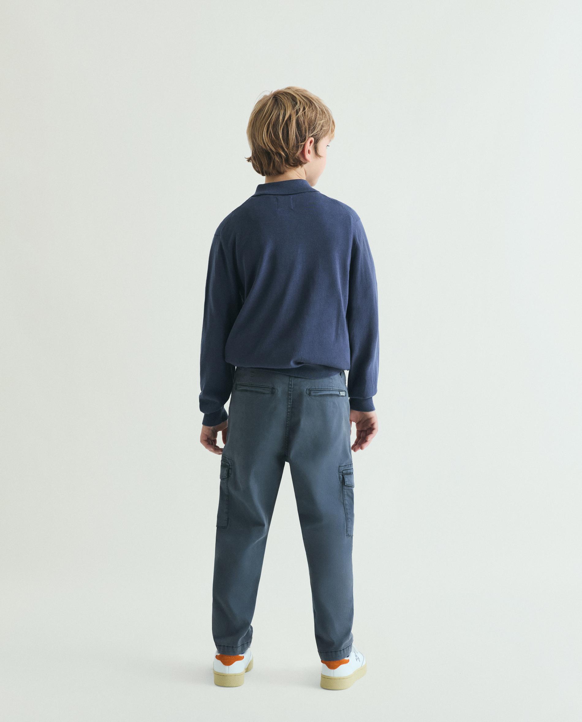 Calças Cargo Infantil Lisas com Fecho de Botão e Fecho Zip Navy-3