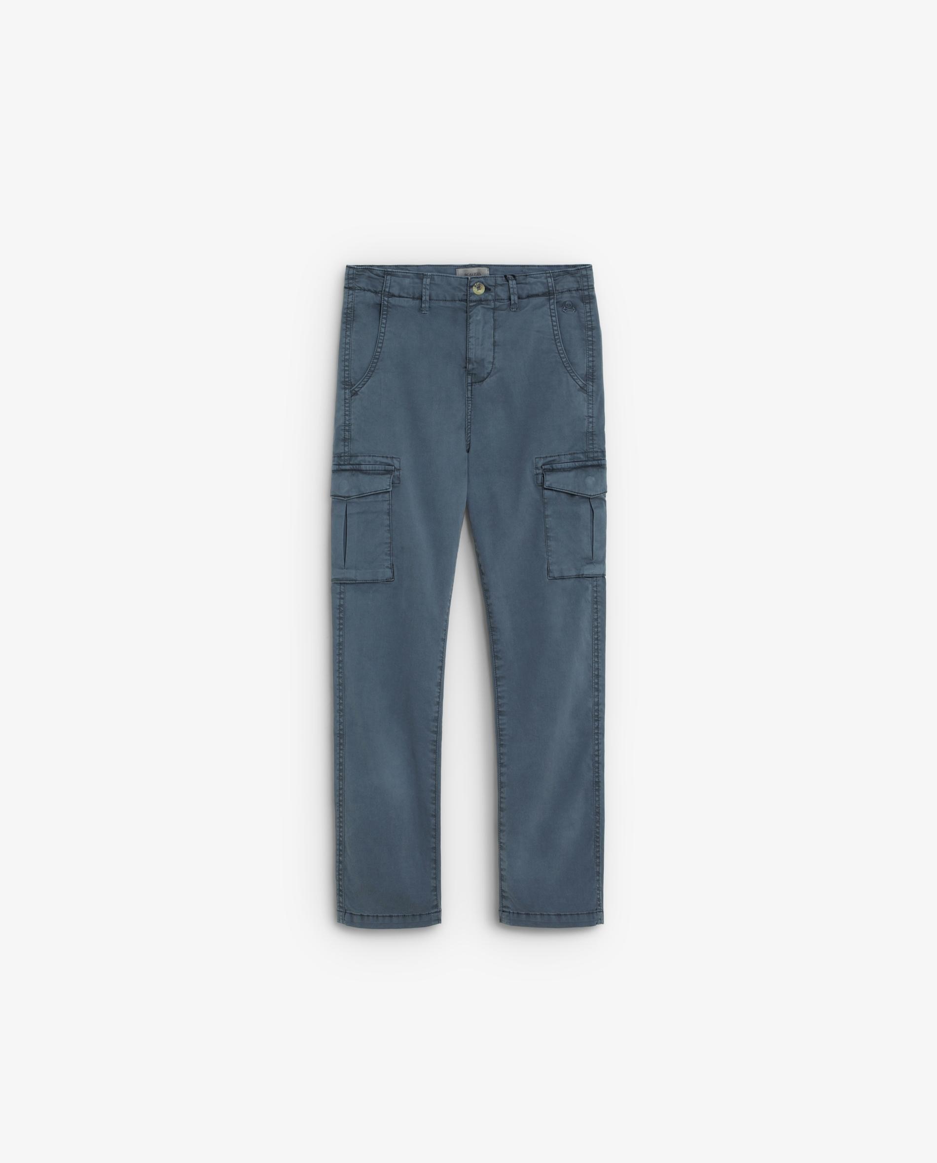 Calças Cargo Infantil Lisas com Fecho de Botão e Fecho Zip Navy-4