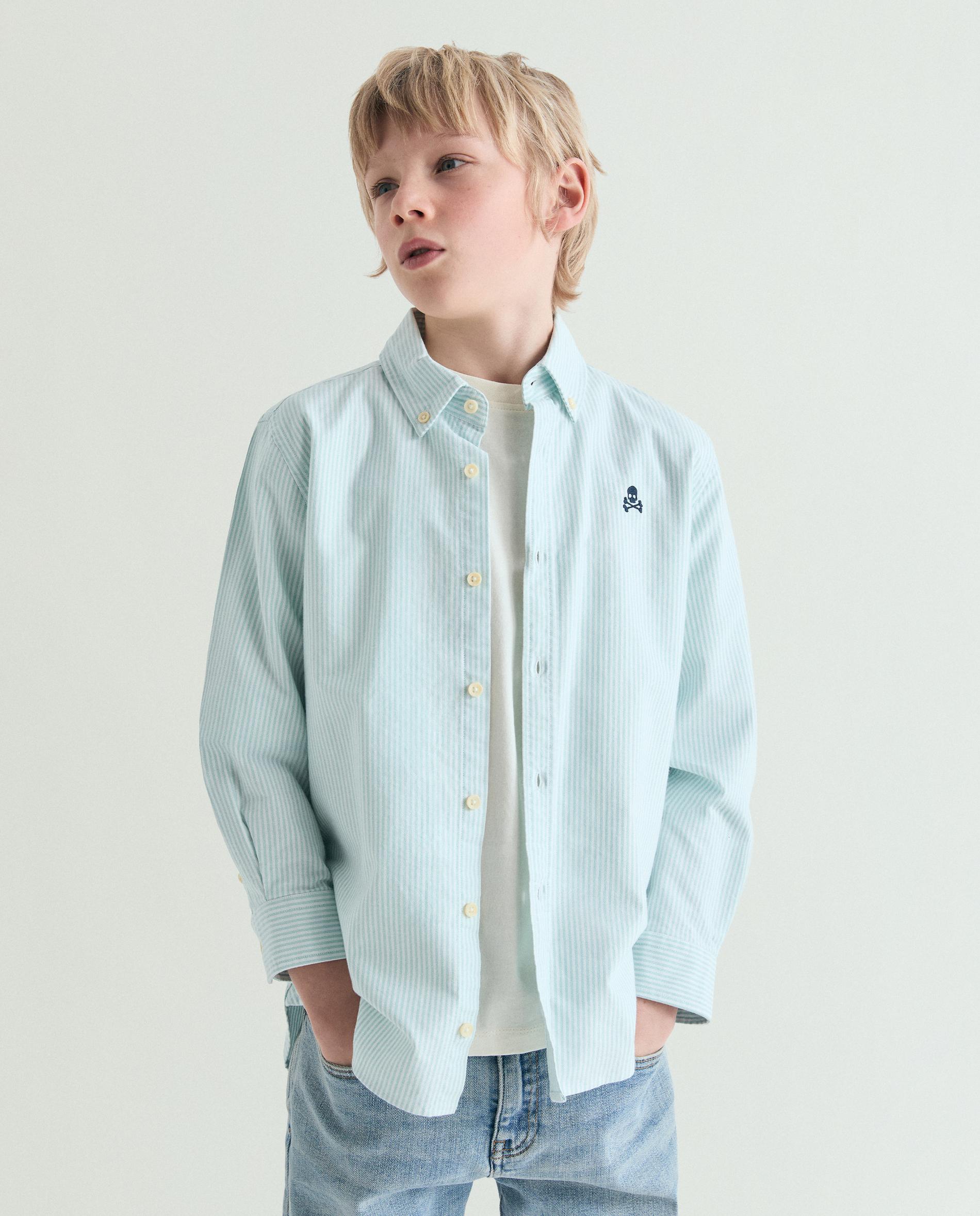 Camisa Infantil Às Riscas de Manga Comprida Scalpers Água-marinha-1