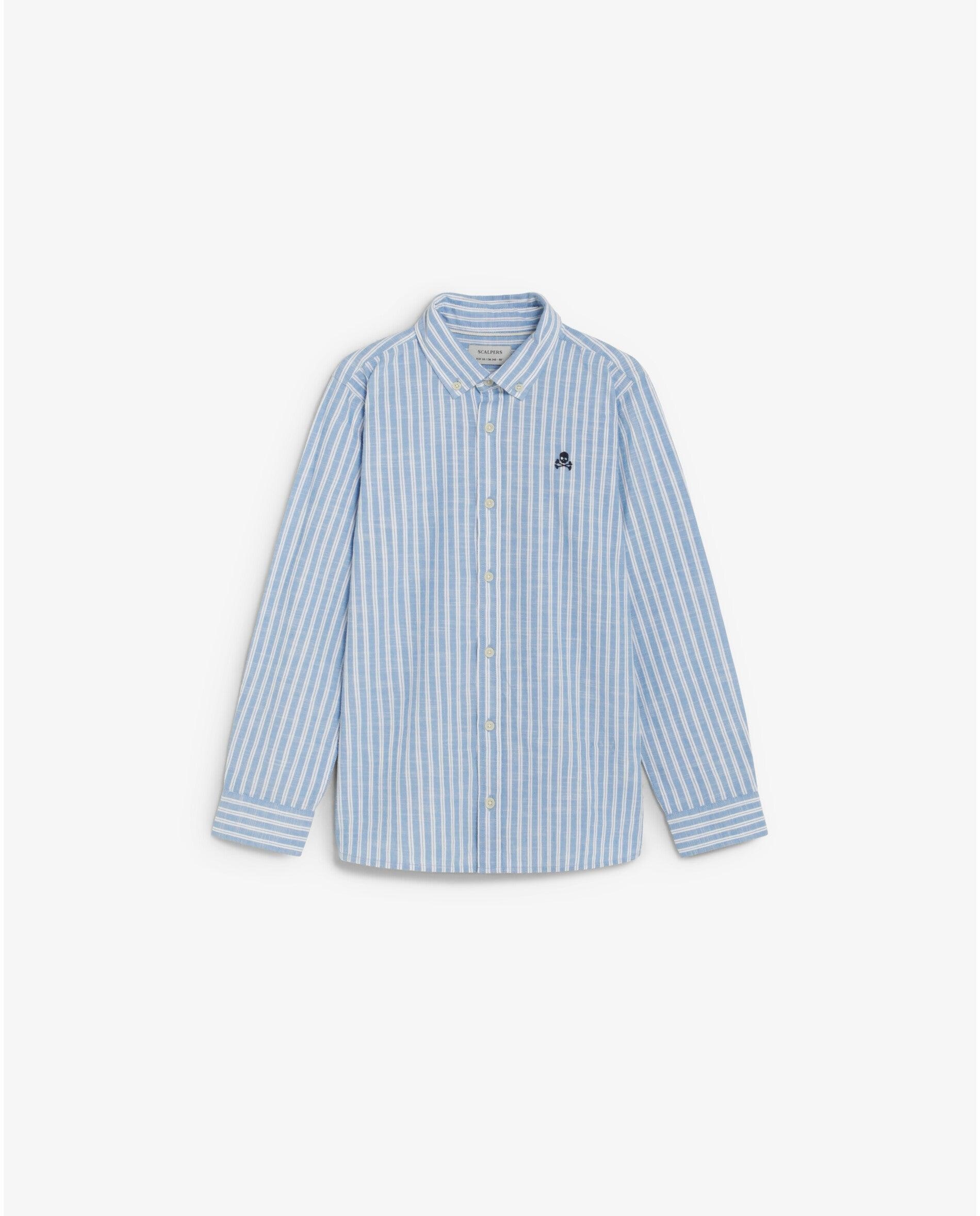 Camisa Infantil Às Riscas de Manga Comprida Scalpers Azul-claro-1