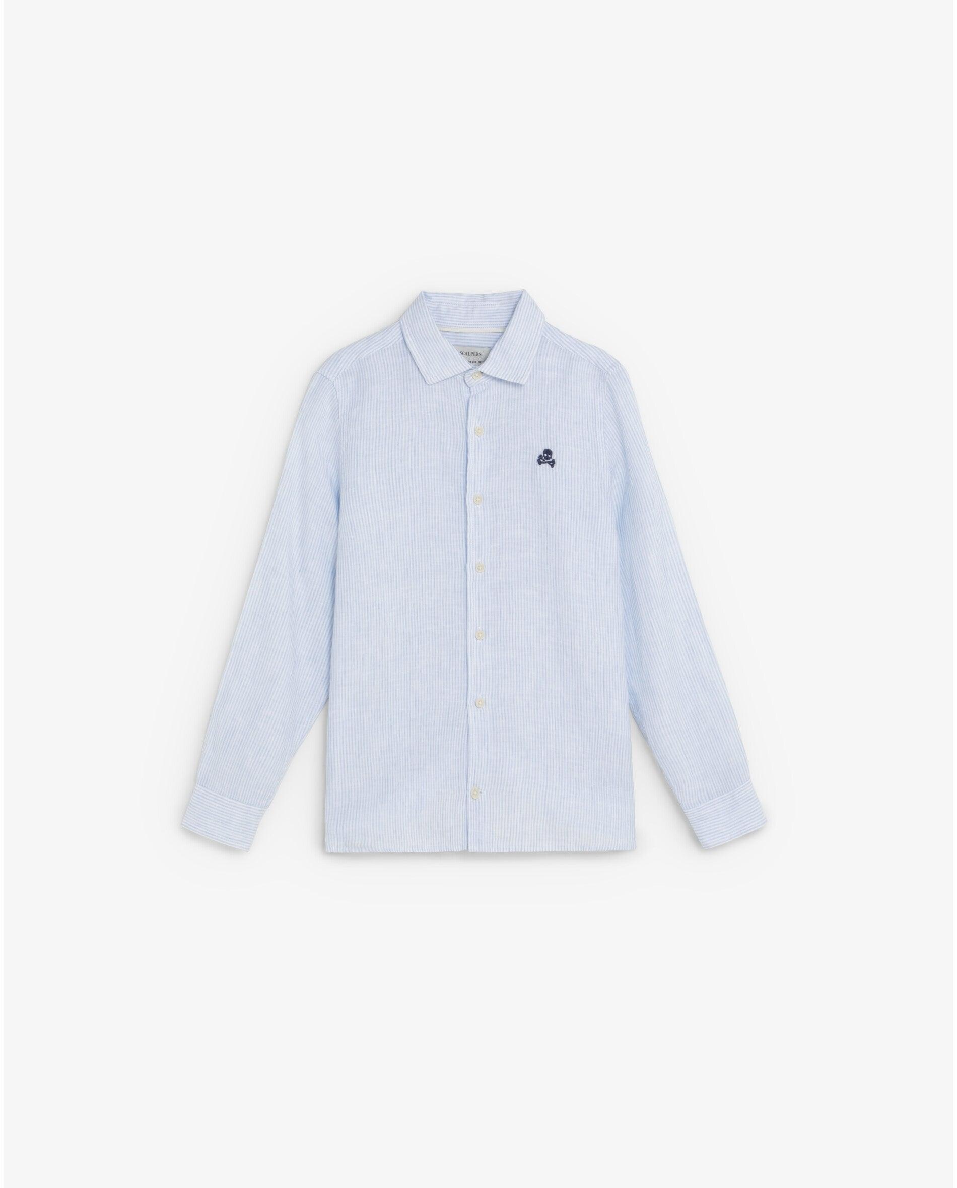 Camisa Infantil de Linho Às Riscas Scalpers Azul-1