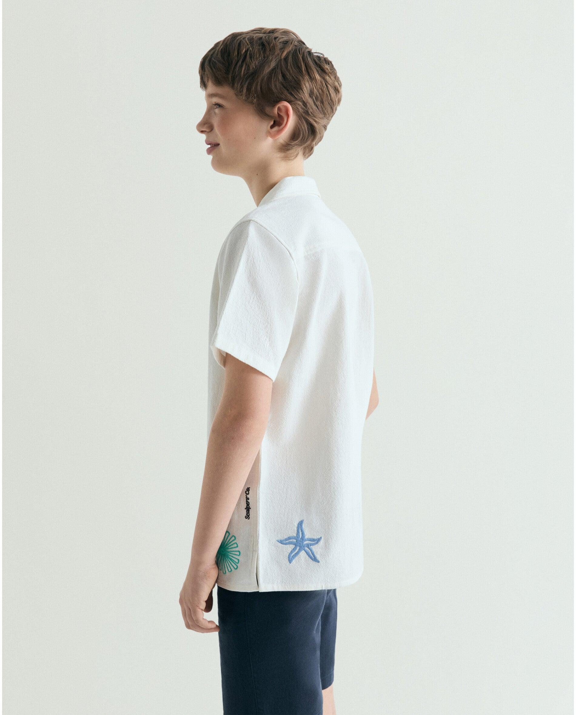 Camisa Infantil de Manga Curta com Detalhes Bordados Scalpers Branco-4