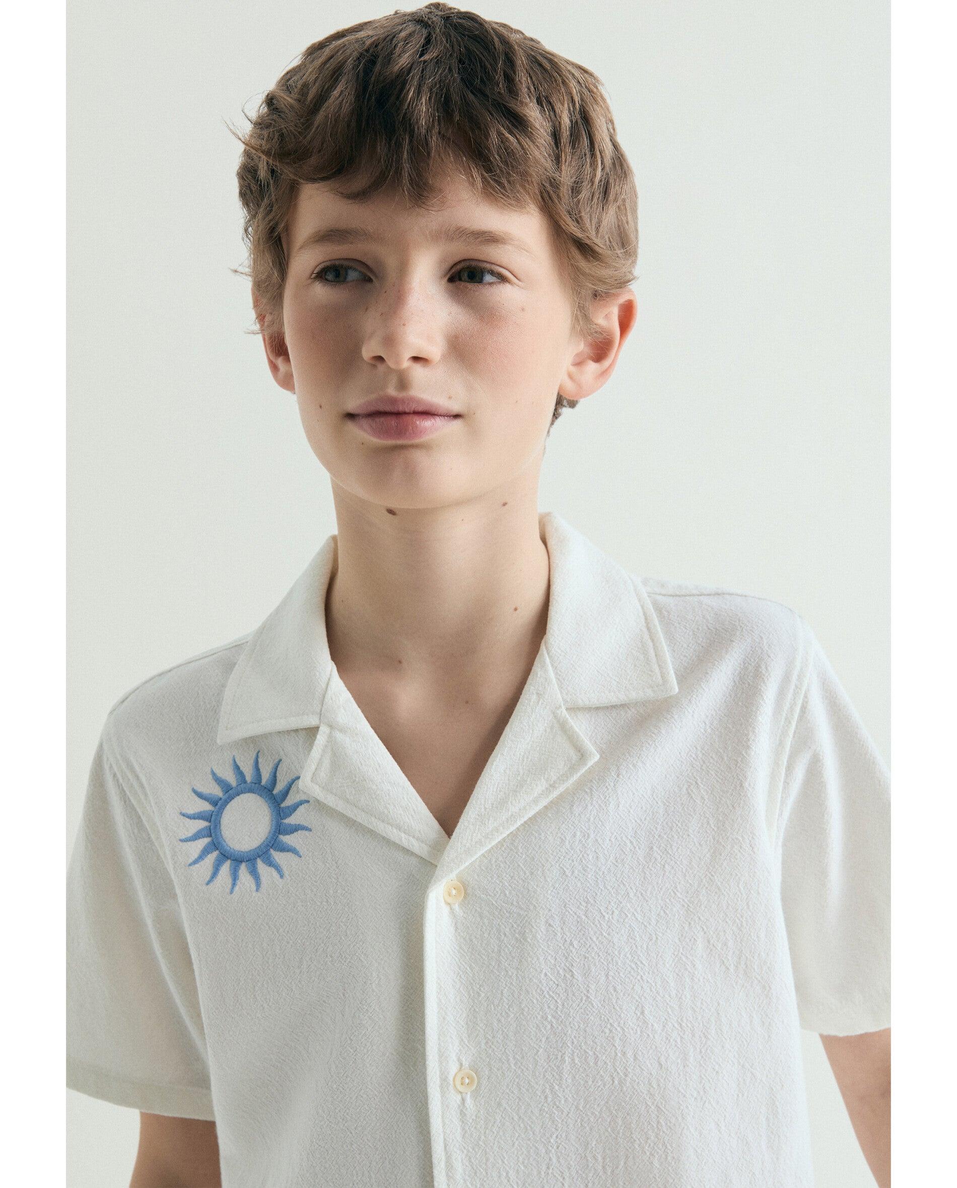 Camisa Infantil de Manga Curta com Detalhes Bordados Scalpers Branco-5