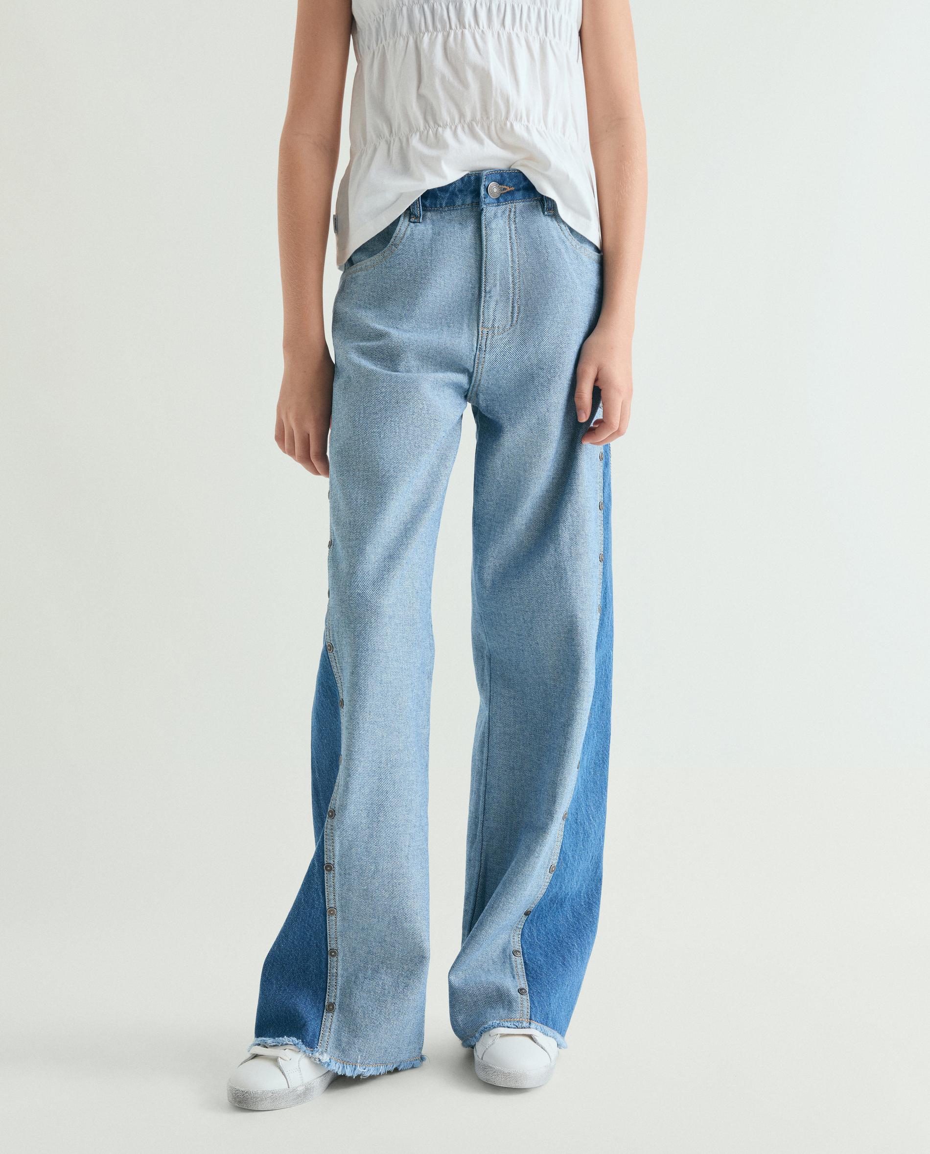 Jeans Bicolor com Botões Metálicos Decorativos Scalpers Denim-2