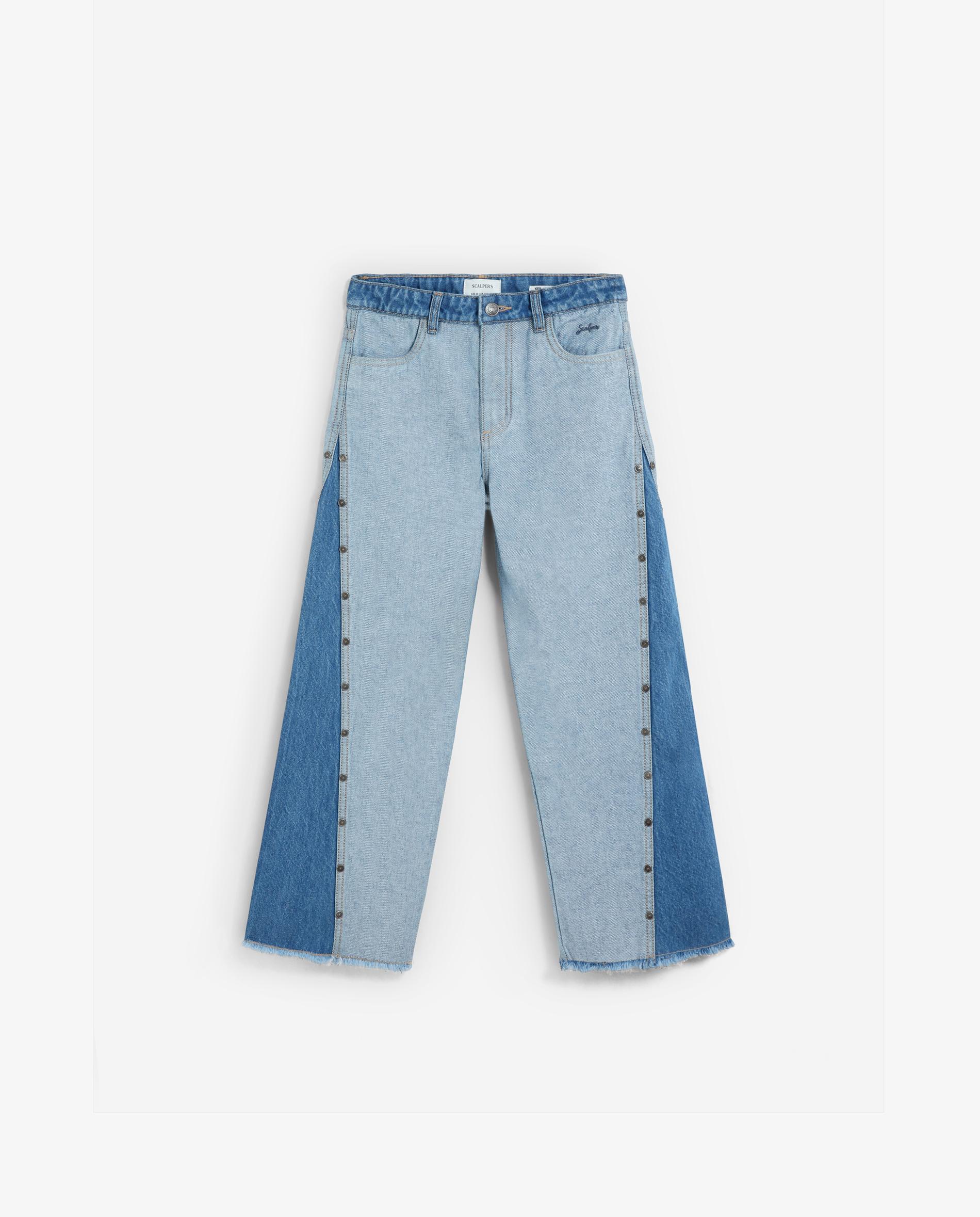 Jeans Bicolor com Botões Metálicos Decorativos Scalpers Denim-7