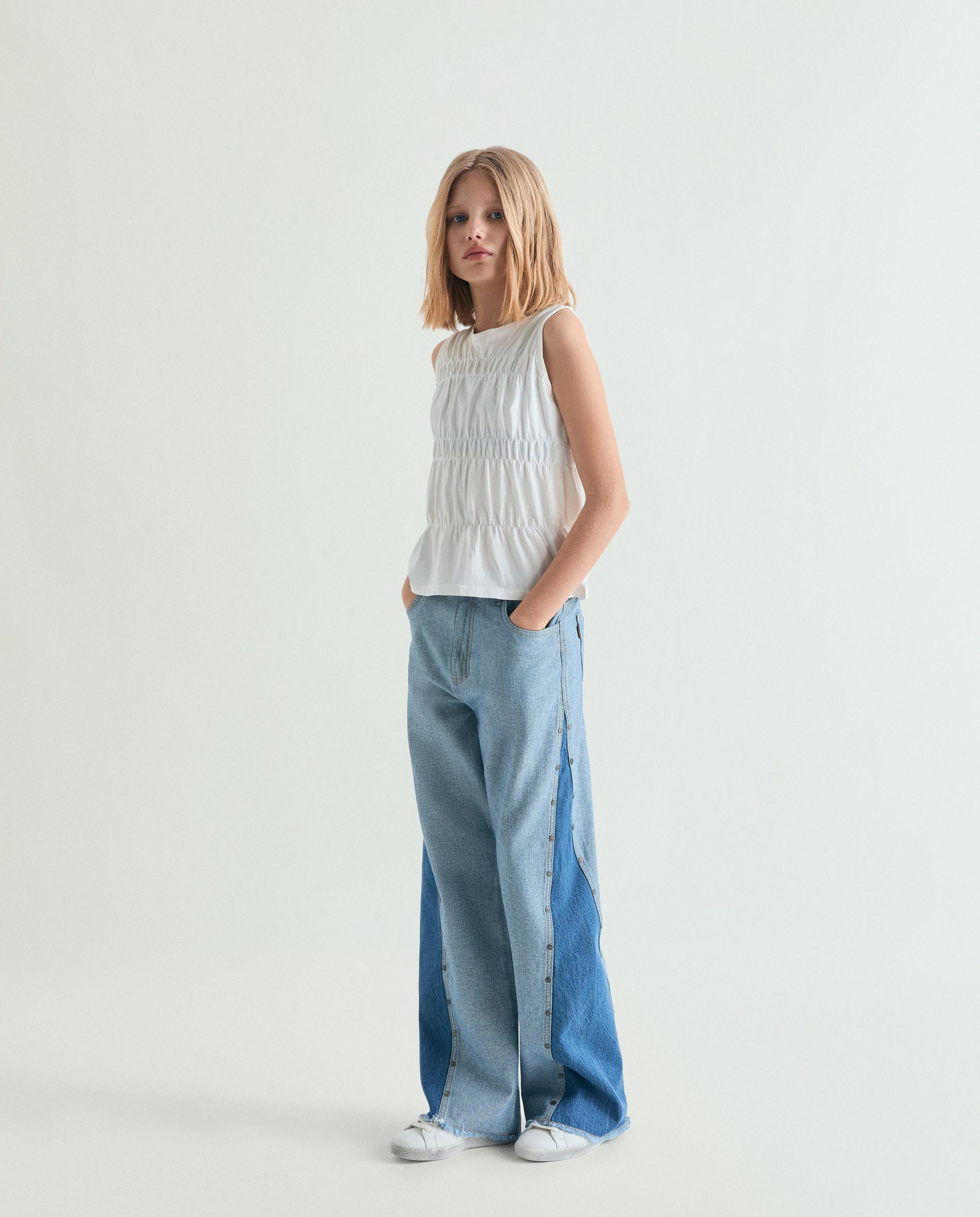 Jeans Bicolor com Botões Metálicos Decorativos Scalpers Denim-4