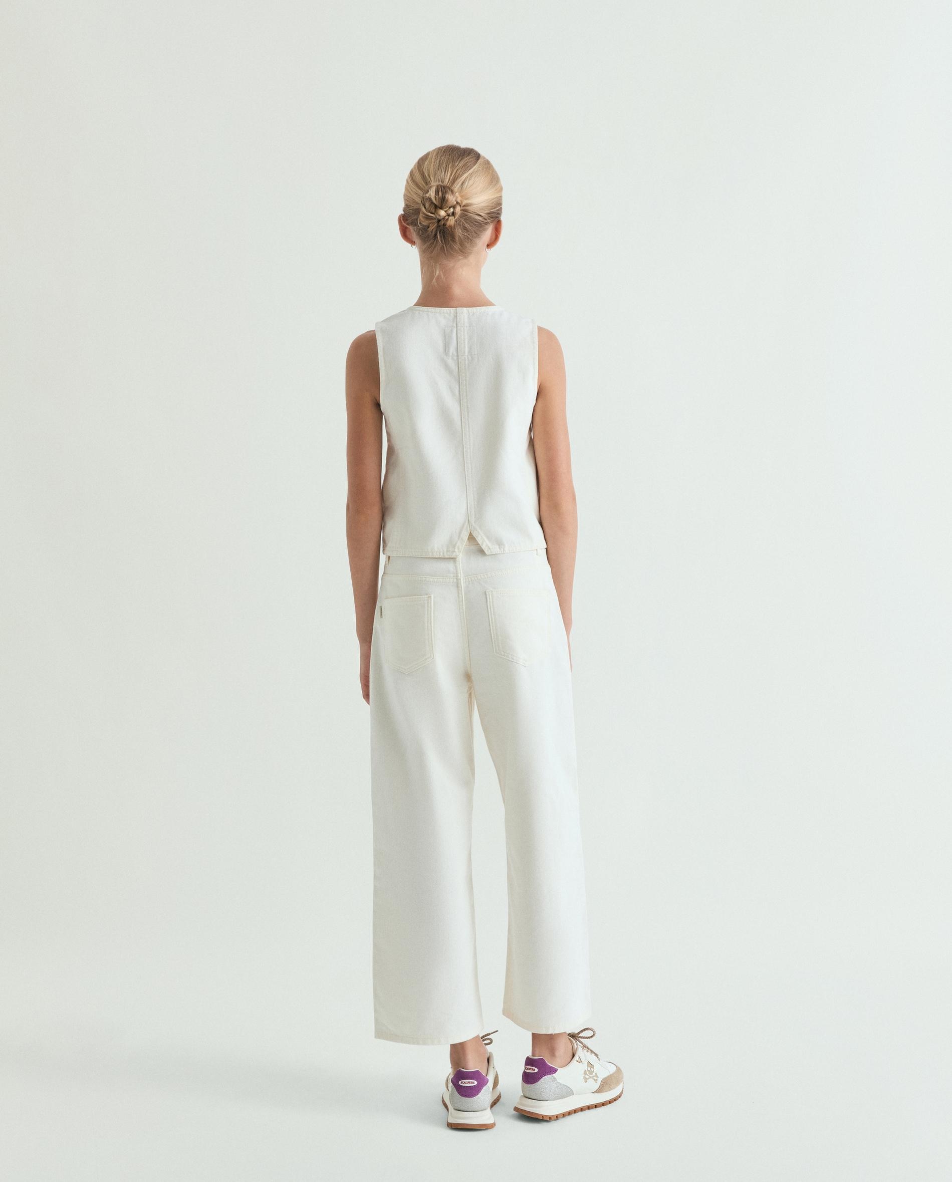 Jeans Culotte com Detalhes Bordados Infantil Scalpers Branco-3