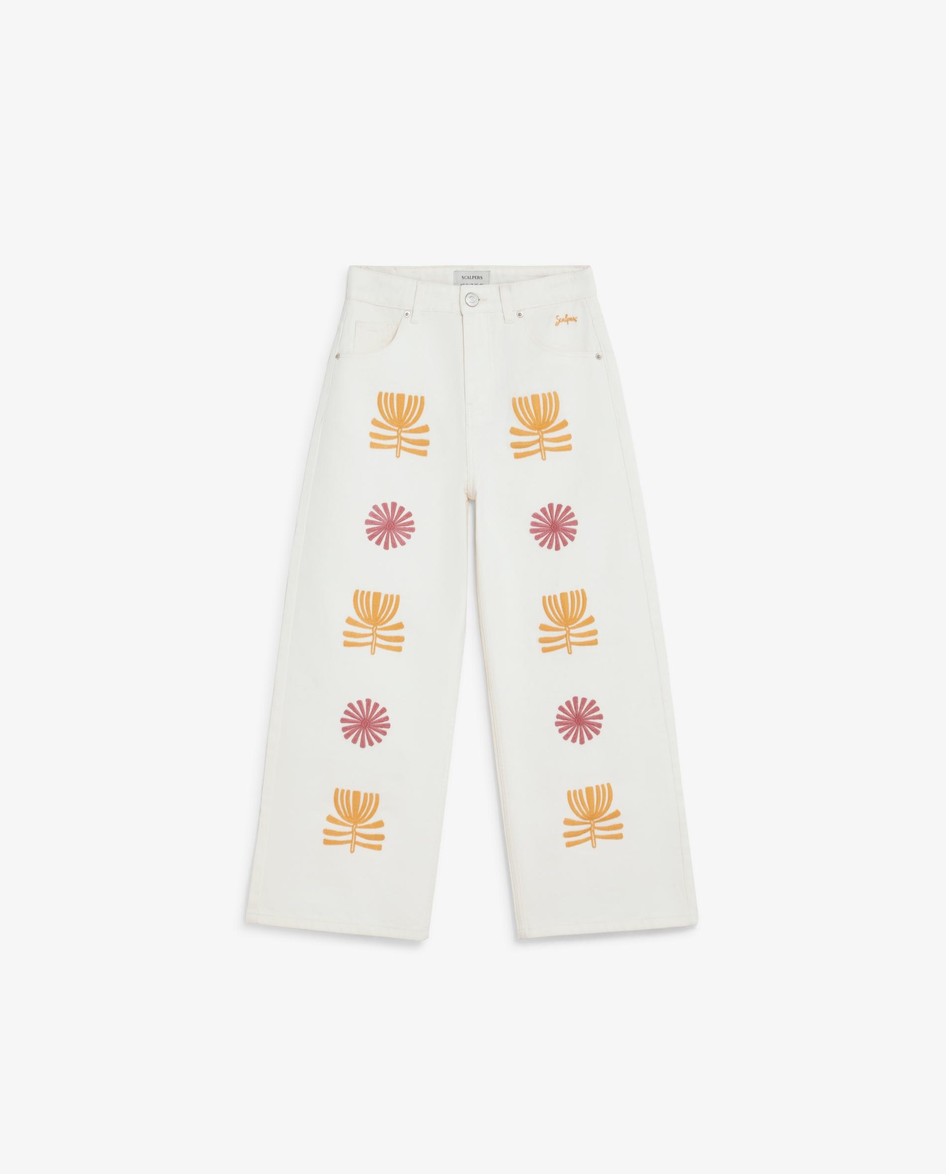 Jeans Culotte com Detalhes Bordados Infantil Scalpers Branco-4