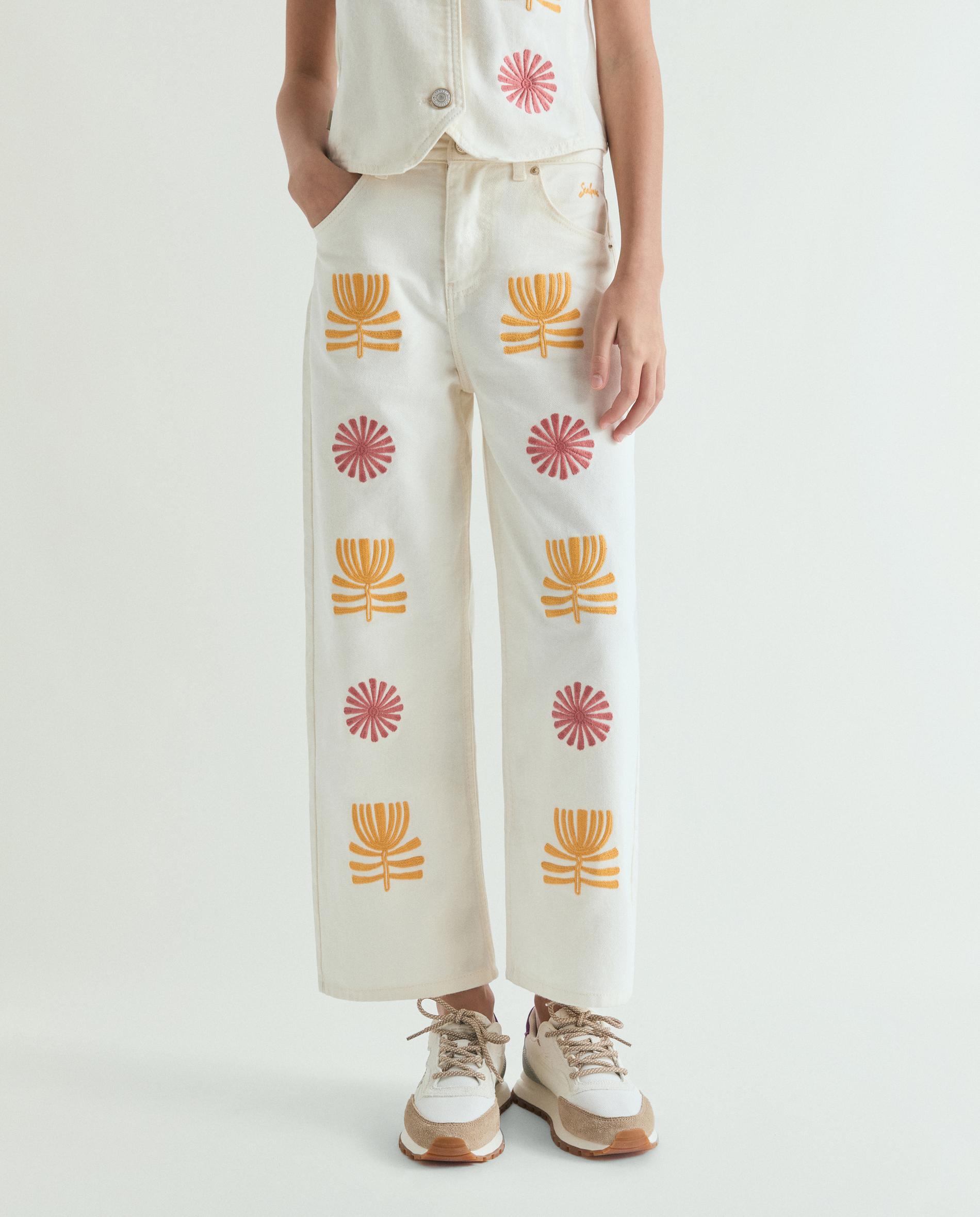 Jeans Culotte com Detalhes Bordados Infantil Scalpers Branco-2