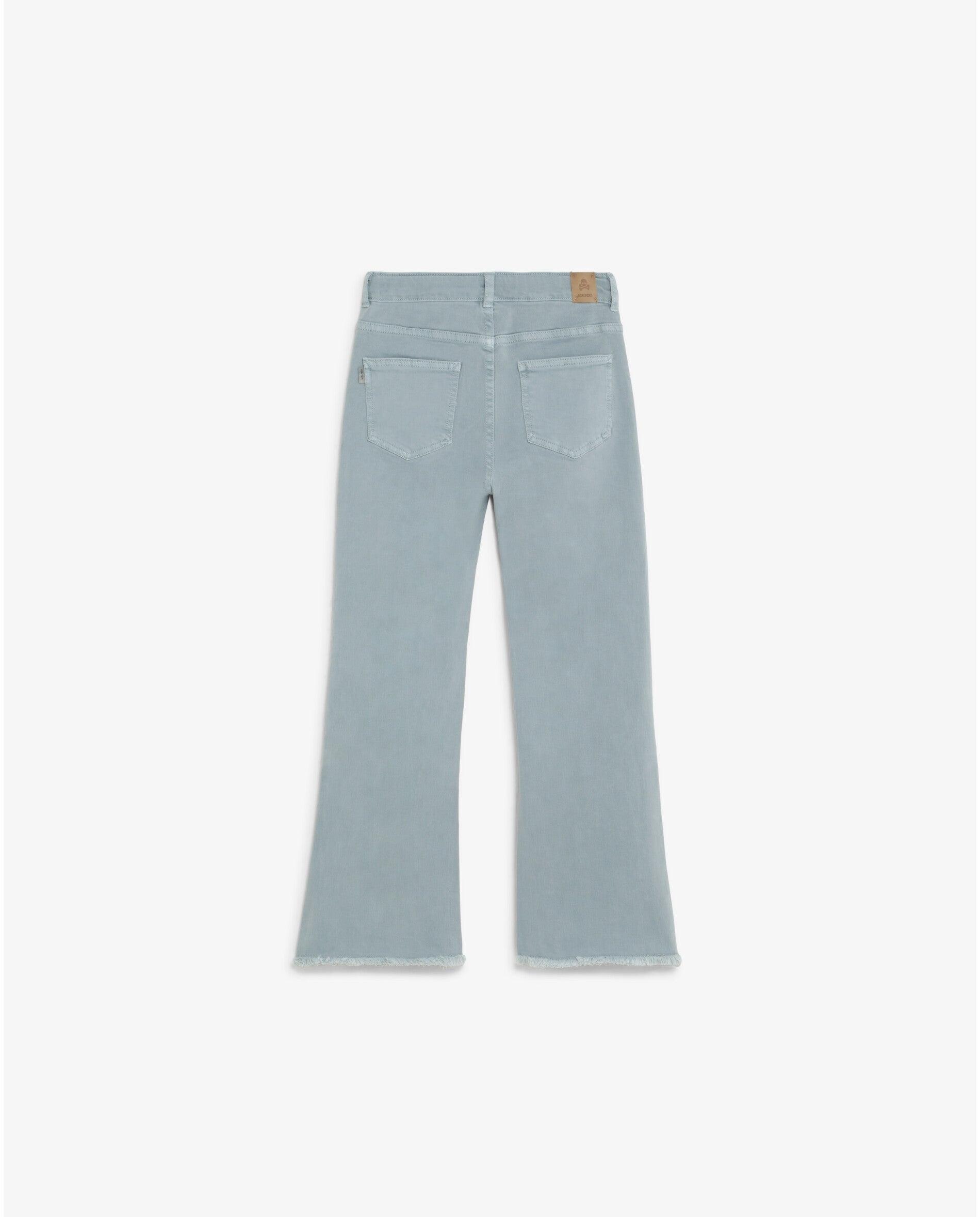 Jeans Infantil à Boca de Sino com Bainha Desfiada Scalpers Verde Água-6