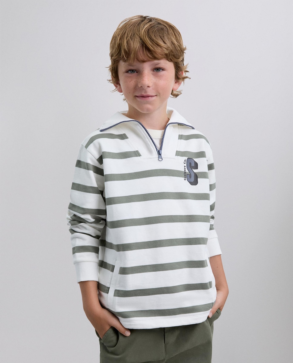 Sweatshirt Regular Fit Estampada às Riscas com Bolsos Frontais Verde-1