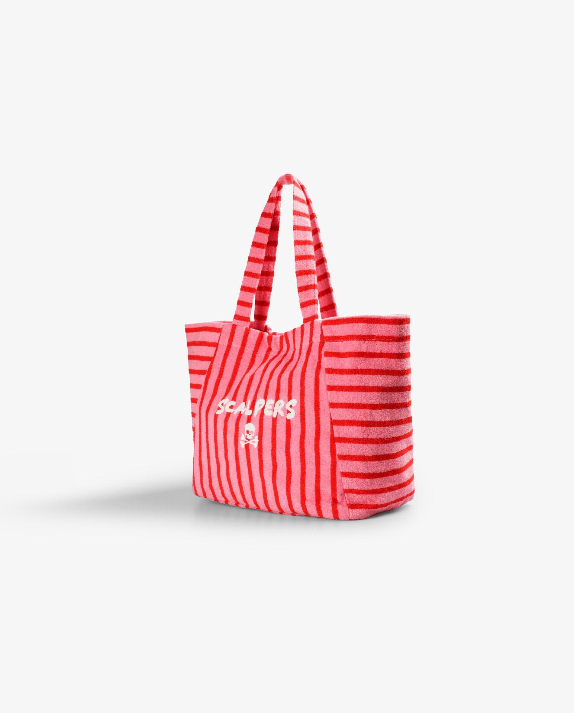 Mala Infantil Tipo Tote com Estampado Às Riscas Scalpers Rosa-3