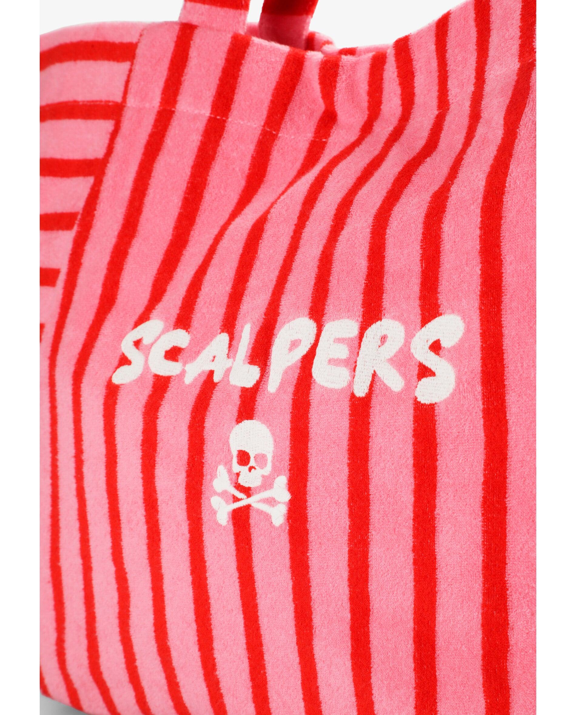 Mala Infantil Tipo Tote com Estampado Às Riscas Scalpers Rosa-4