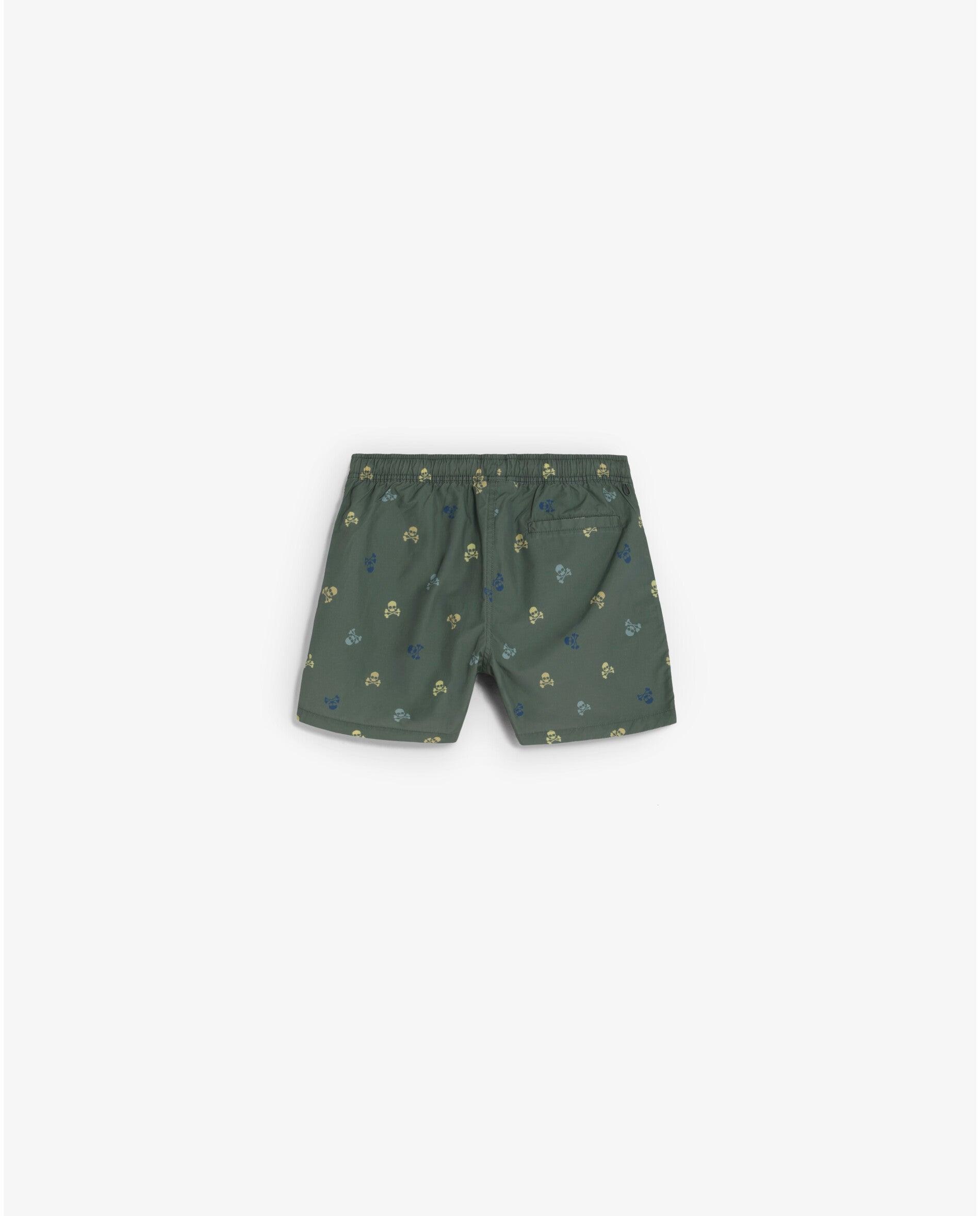 Fato de Banho Bermuda Infantil com Estampado de Caveiras Multicolor Caqui-2