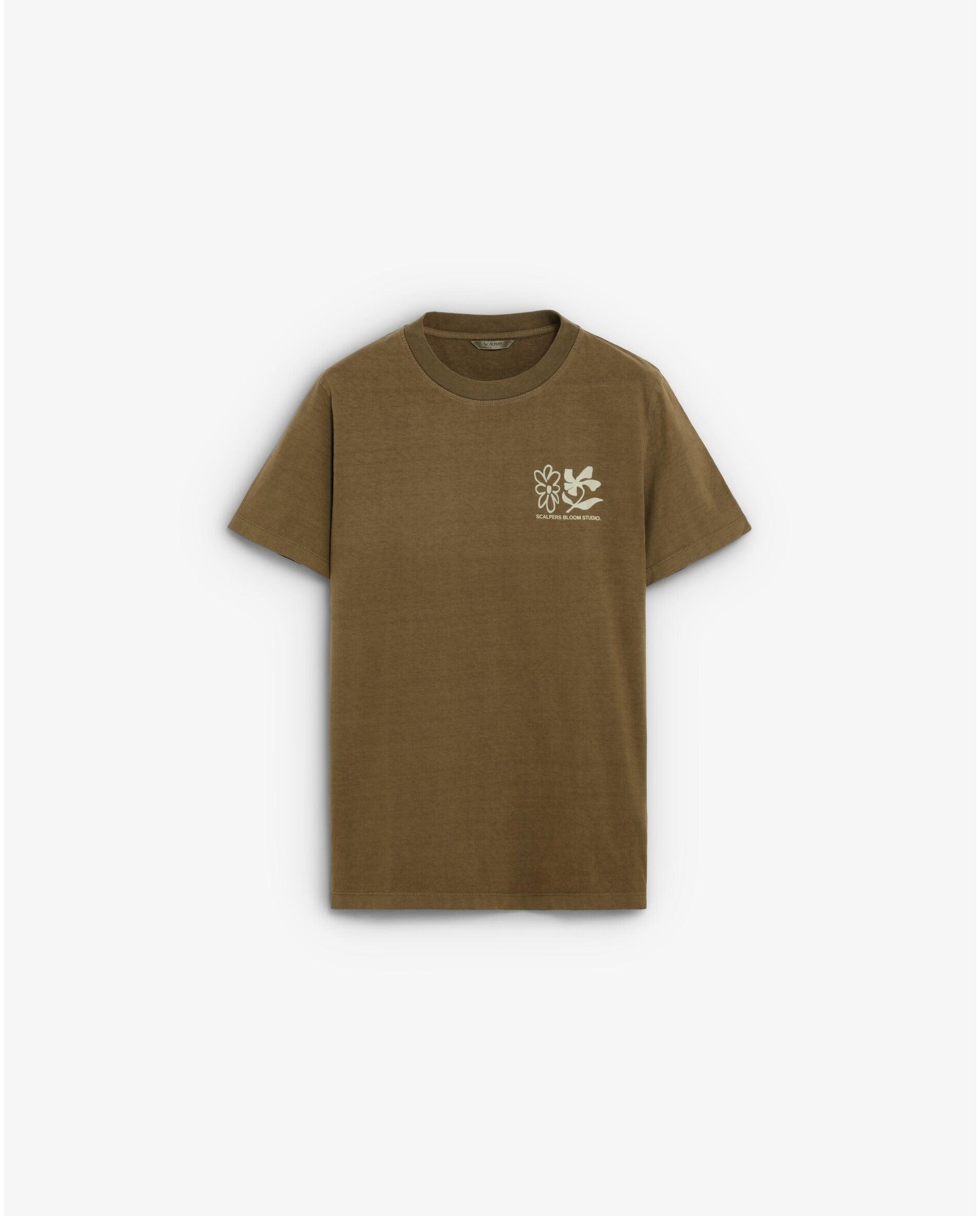 T-shirt com Print Posterior de Manga Curta Caqui-4