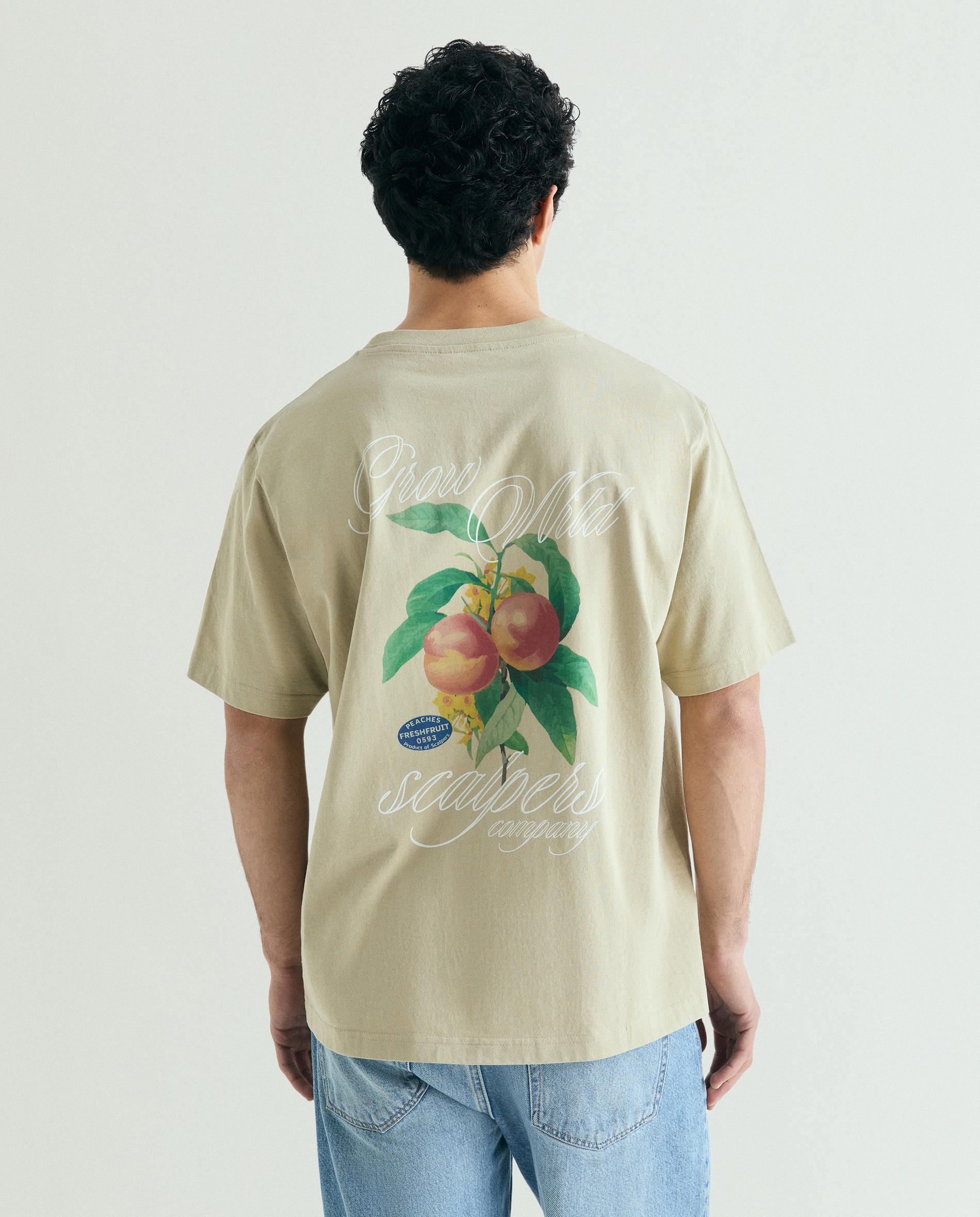 T-shirt de Manga Curta com Print Posterior Caqui-2