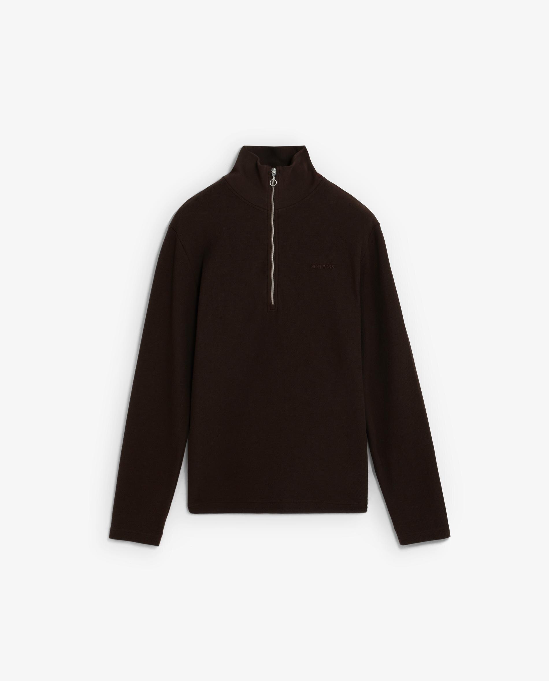 Sweatshirt sem Capuz com Gola Alta e Meia Fecho Zip Castanho-escuro-6