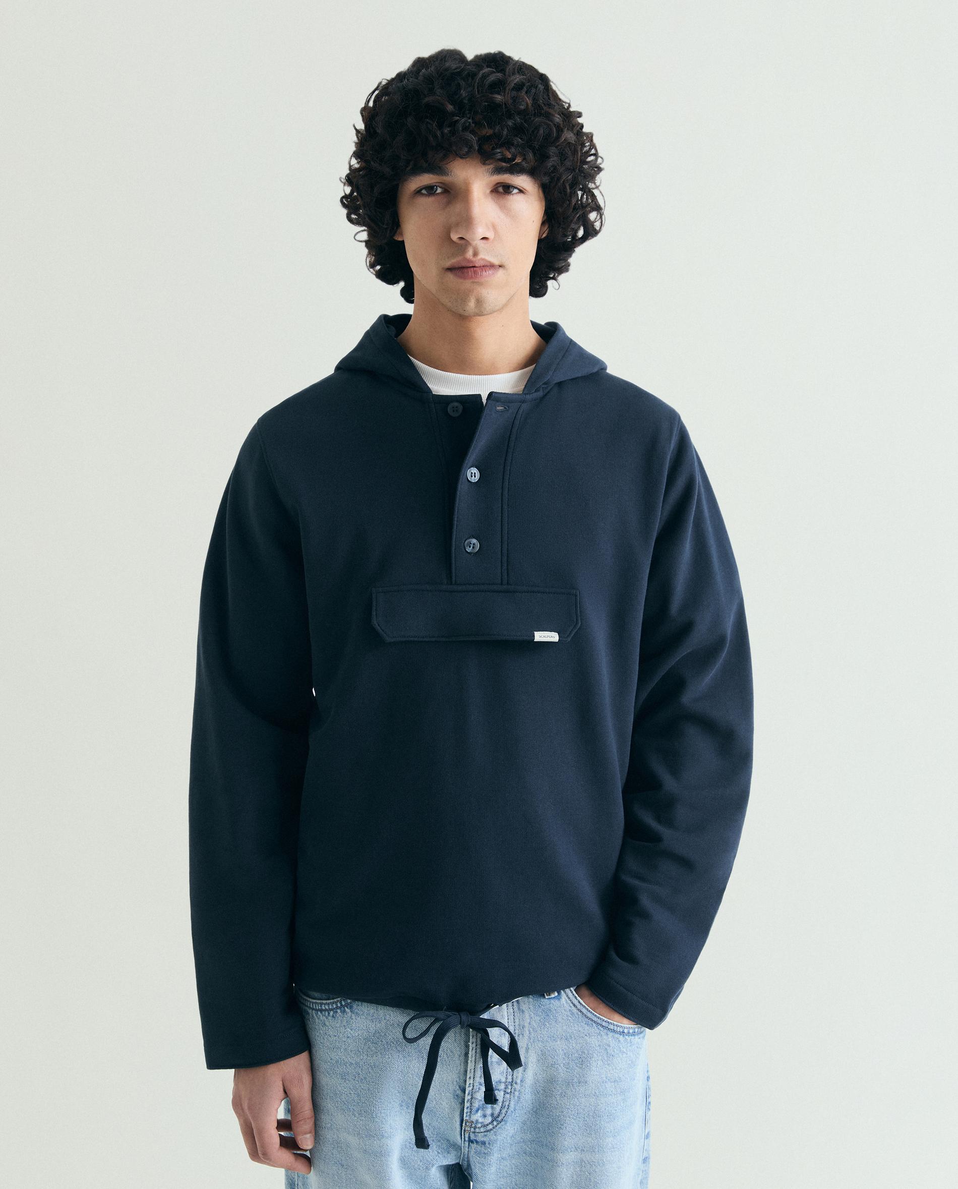 Sweatshirt com Capuz e Bolso com Aba Navy-1