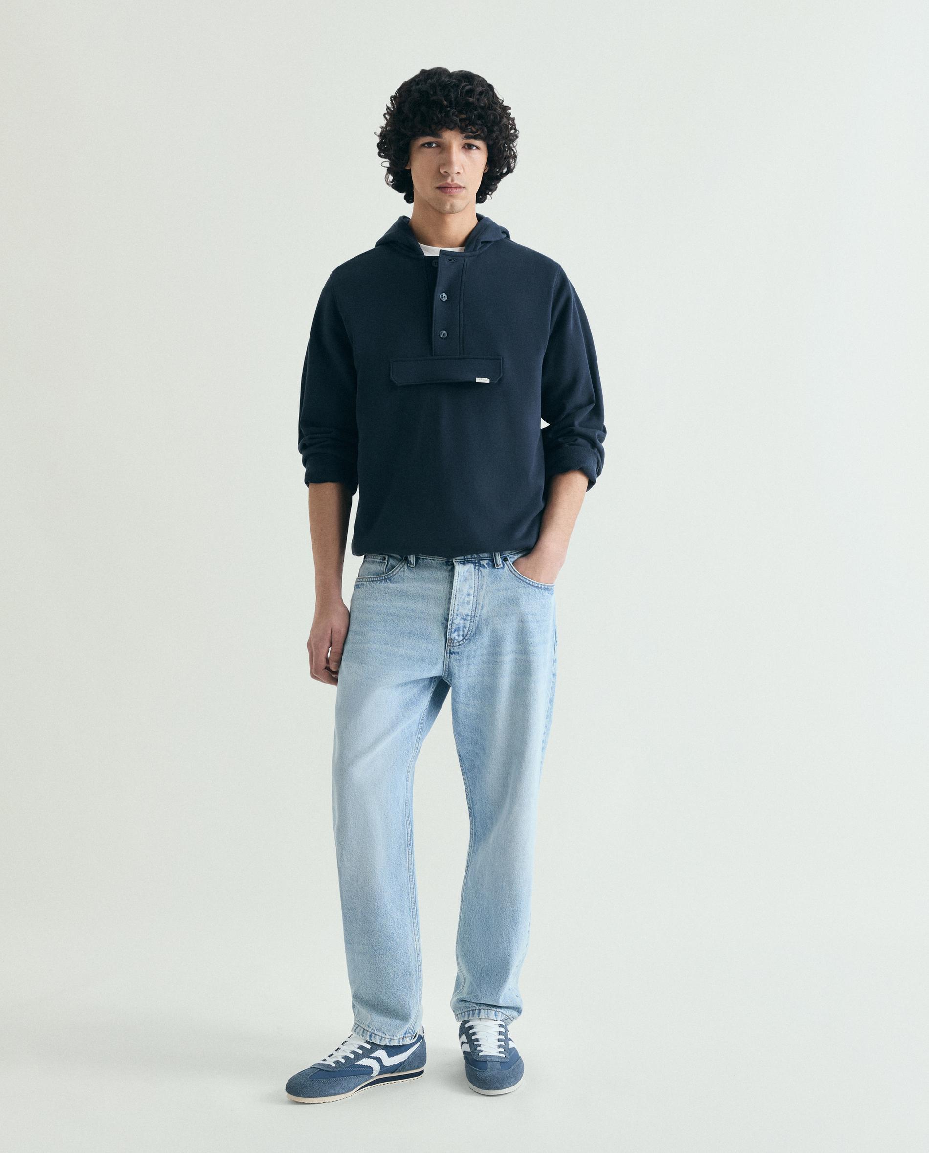 Sweatshirt com Capuz e Bolso com Aba Navy-3
