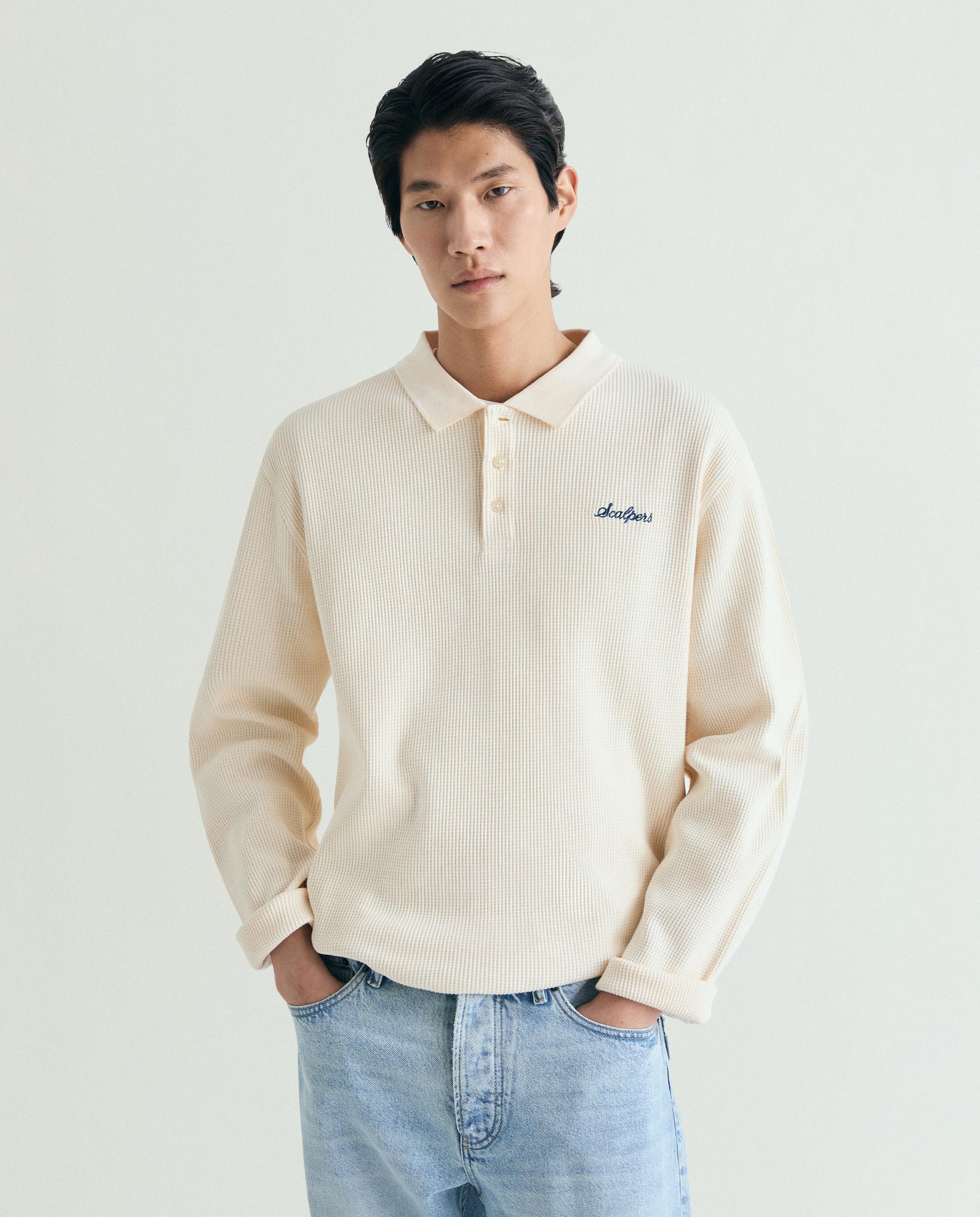Sweatshirt Tipo Polo em Tecido com Textura Creme-1