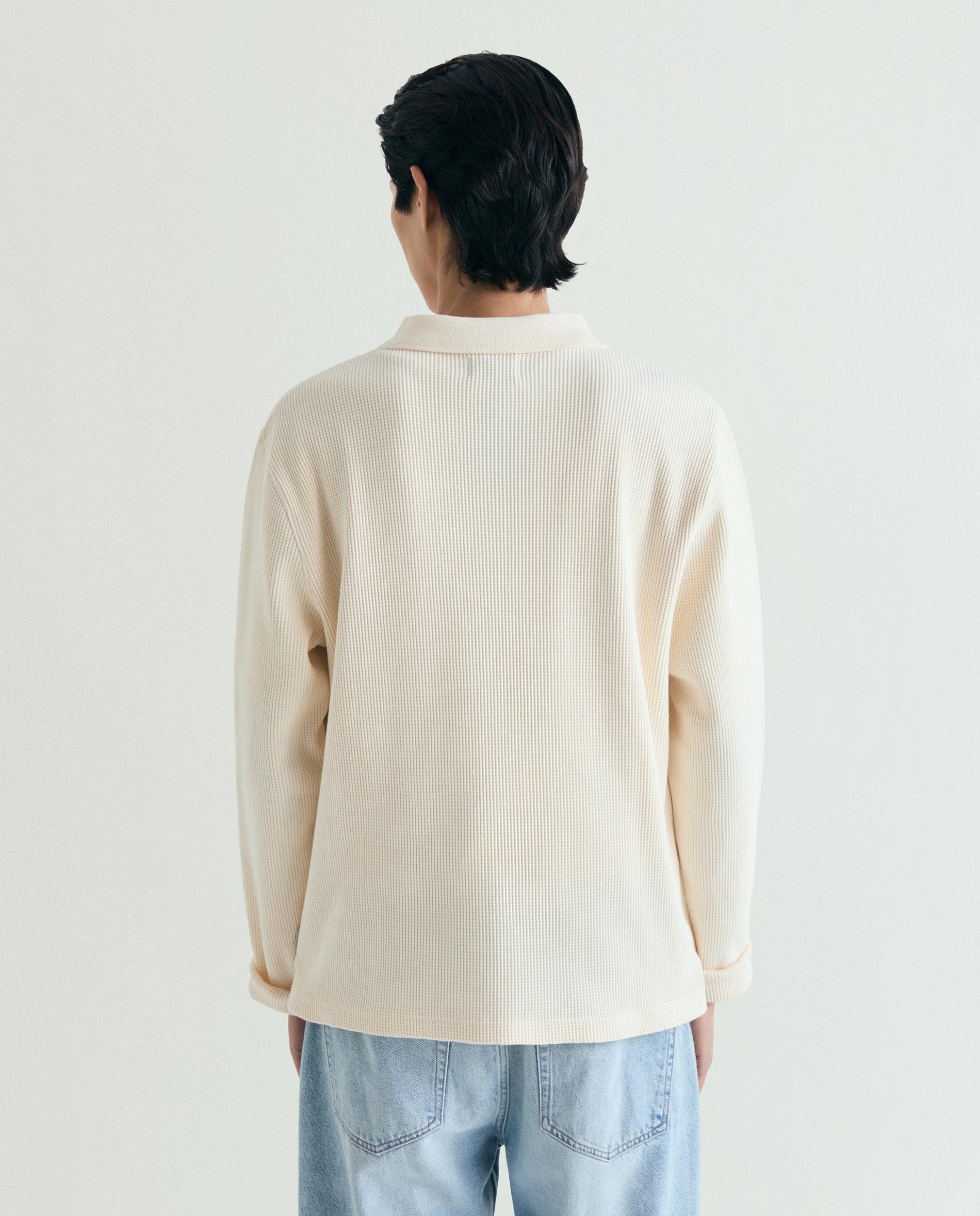 Sweatshirt Tipo Polo em Tecido com Textura Creme-2