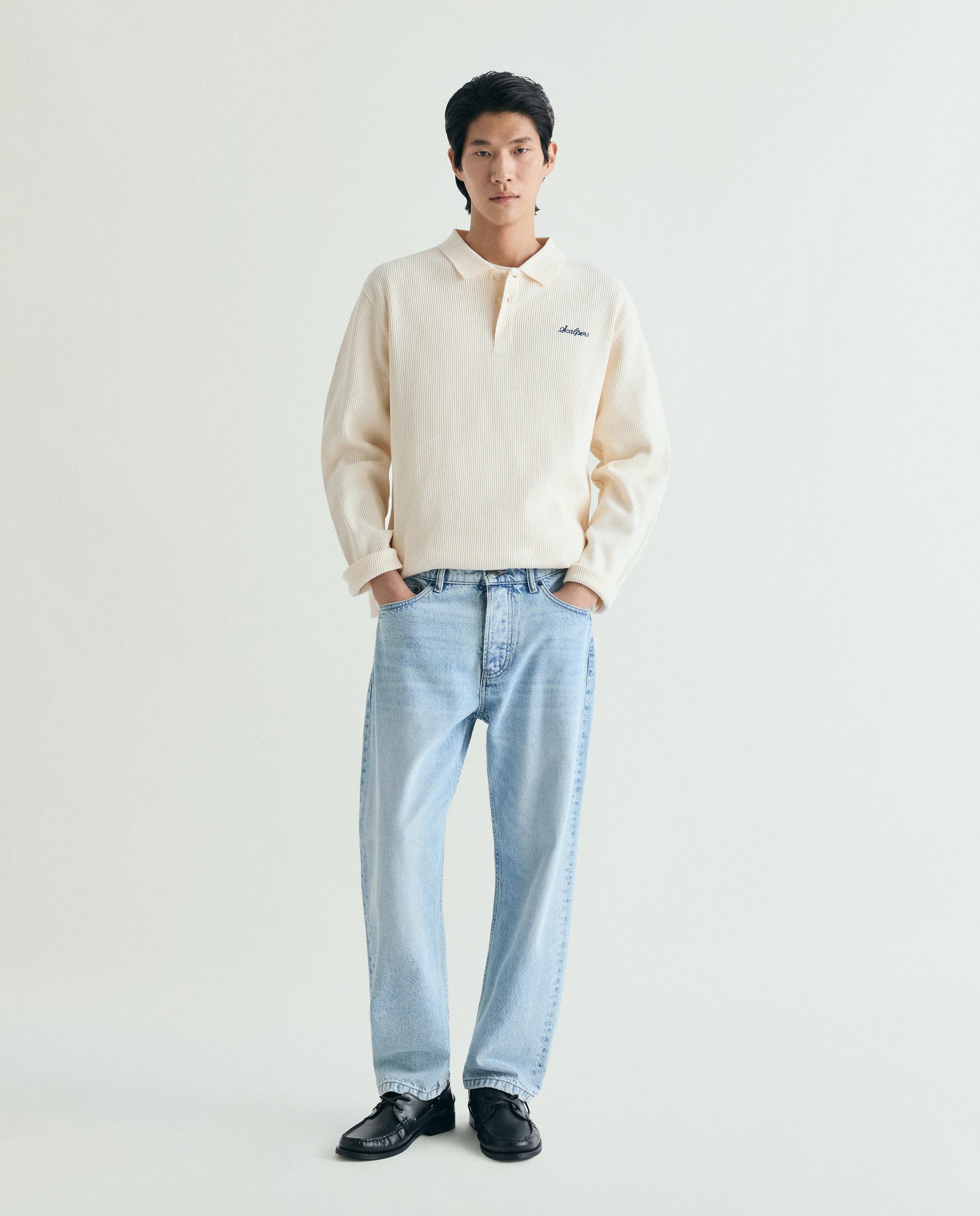 Sweatshirt Tipo Polo em Tecido com Textura Creme-3
