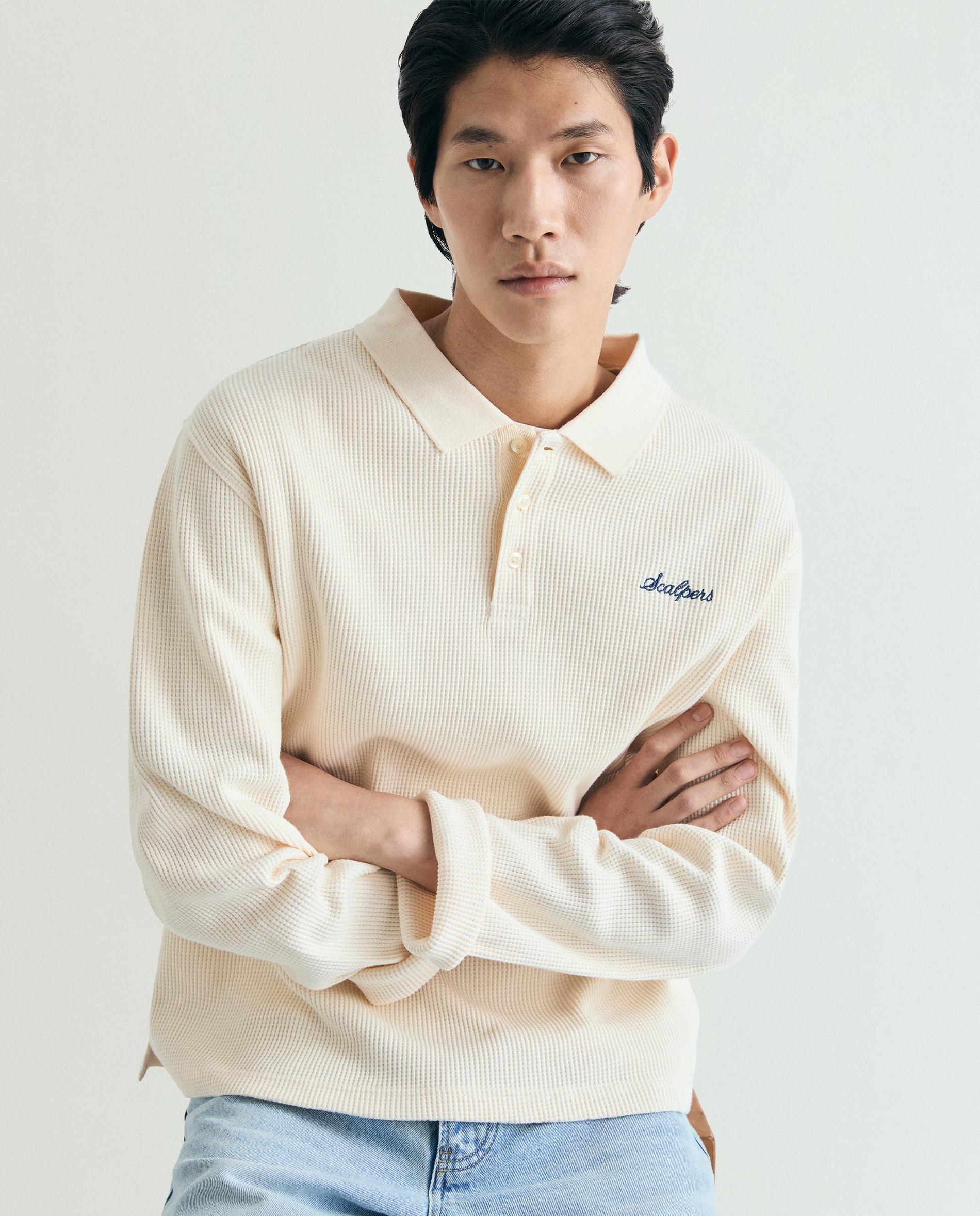 Sweatshirt Tipo Polo em Tecido com Textura Creme-5