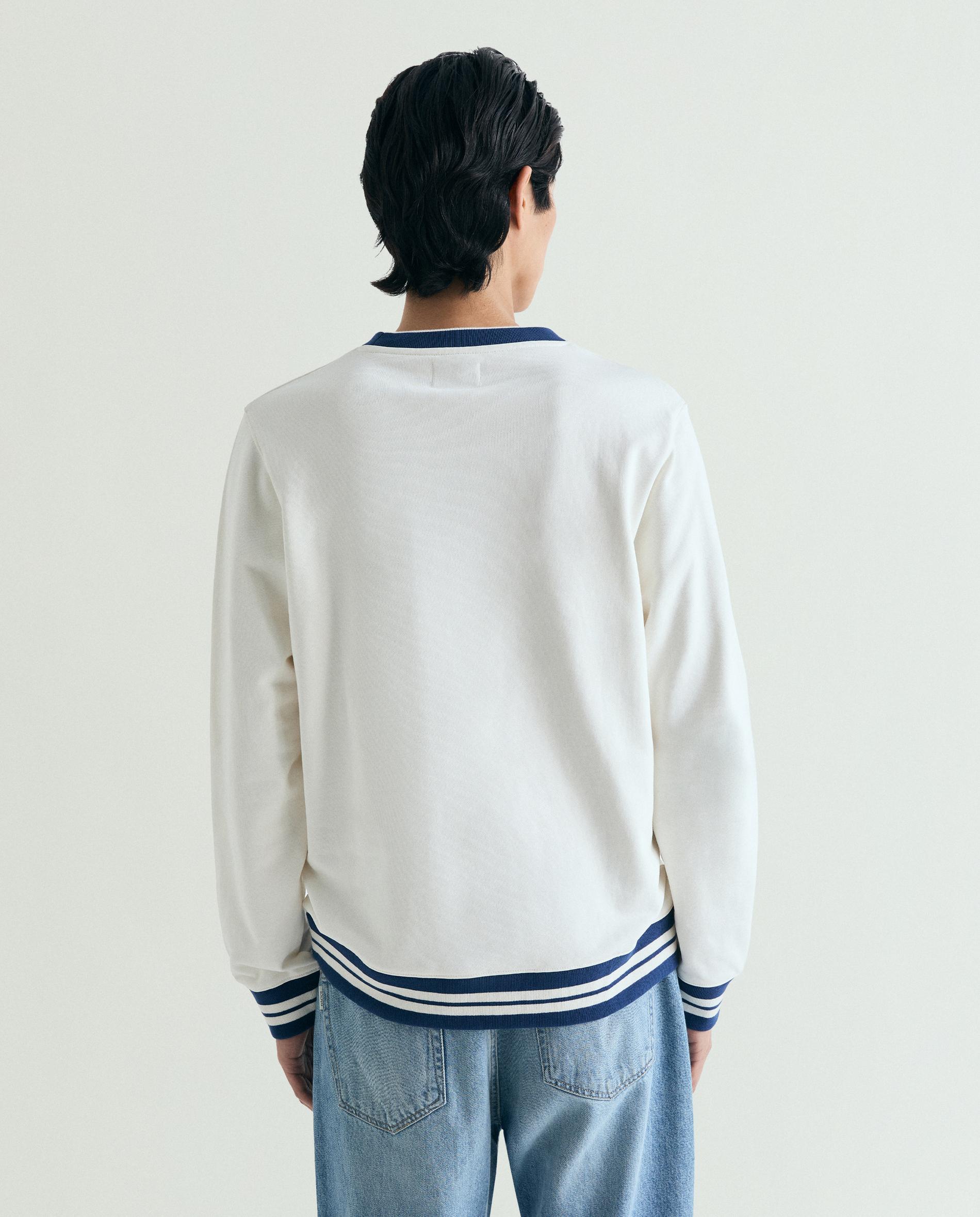 Sweatshirt sem Capuz com Rib em Contraste Marfim-2