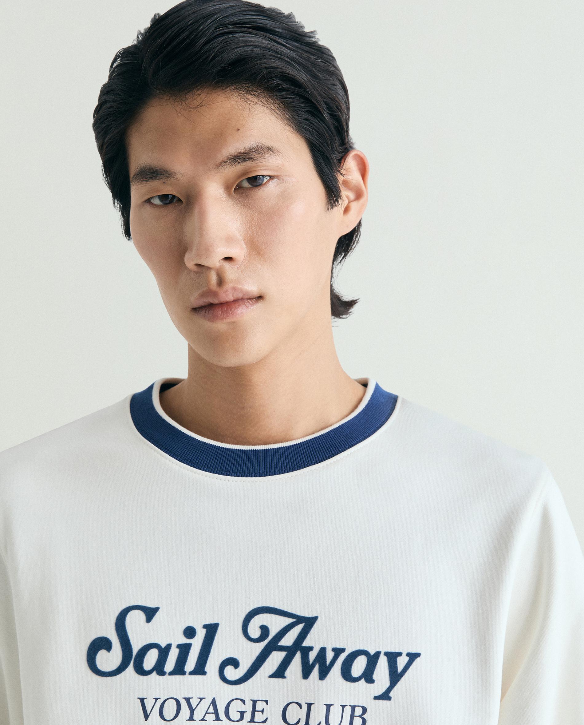Sweatshirt sem Capuz com Rib em Contraste Marfim-4