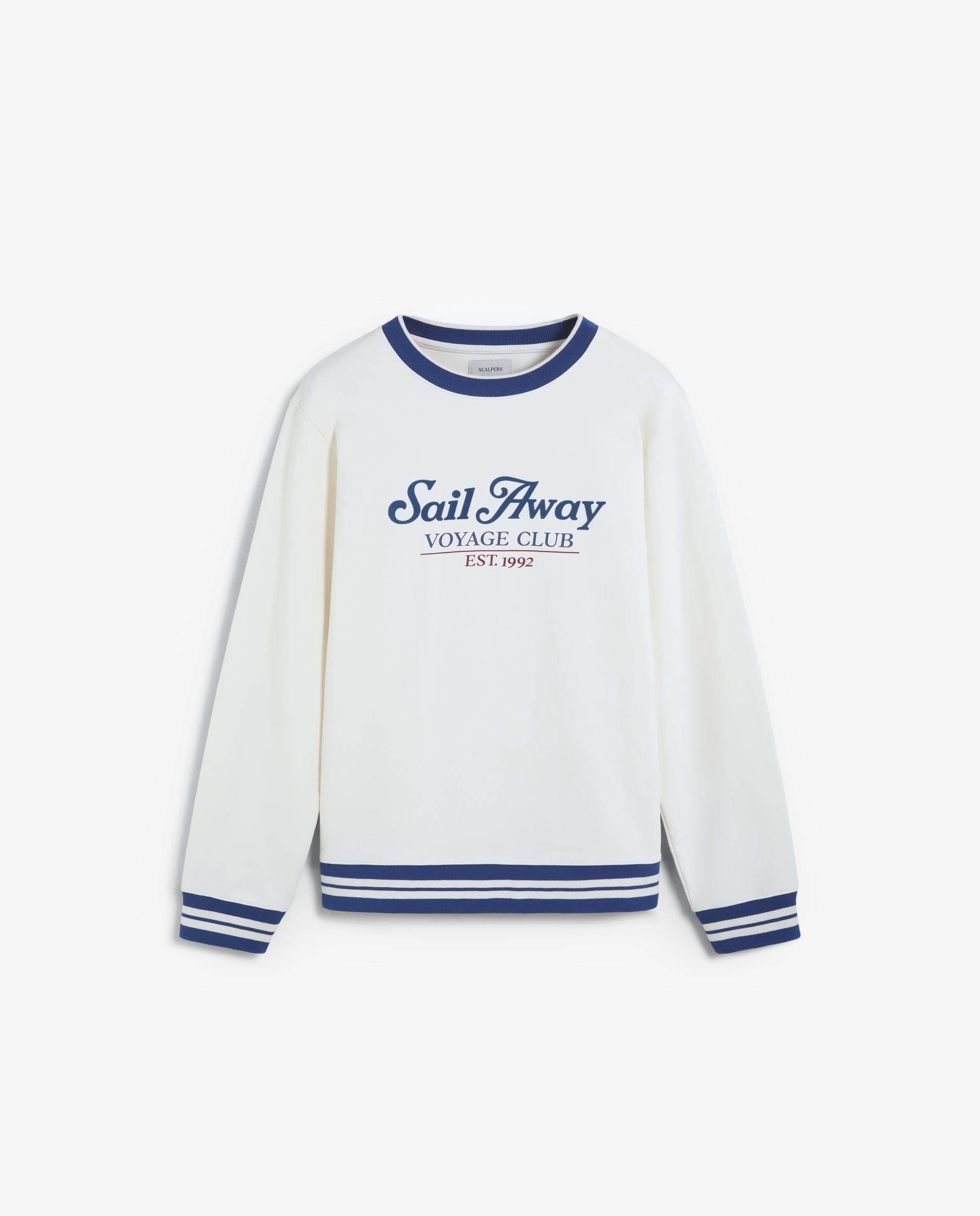 Sweatshirt sem Capuz com Rib em Contraste Marfim-6